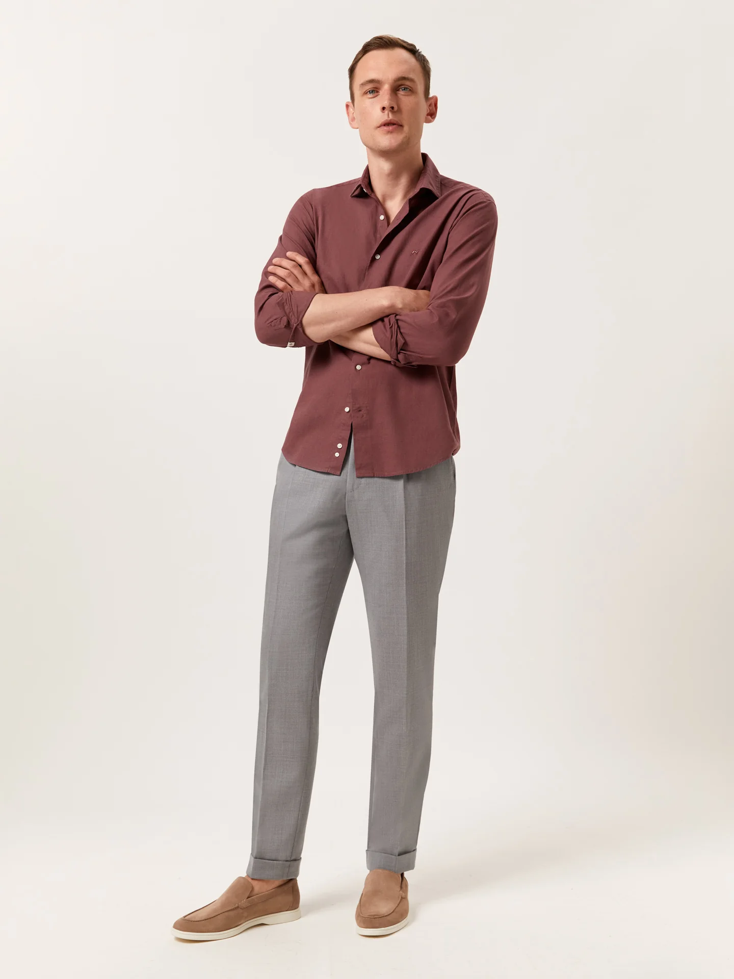 Slim Fit Garment Dye Cotton Linen Shirt with Open Collar - Image 18