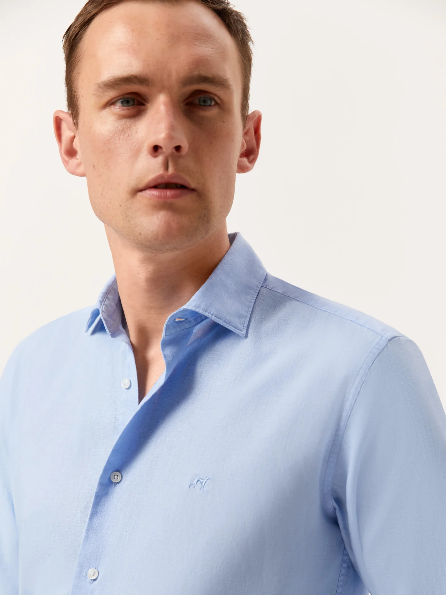 Slim Fit Garment Dye Cotton Linen Shirt with Open Collar - Image 22