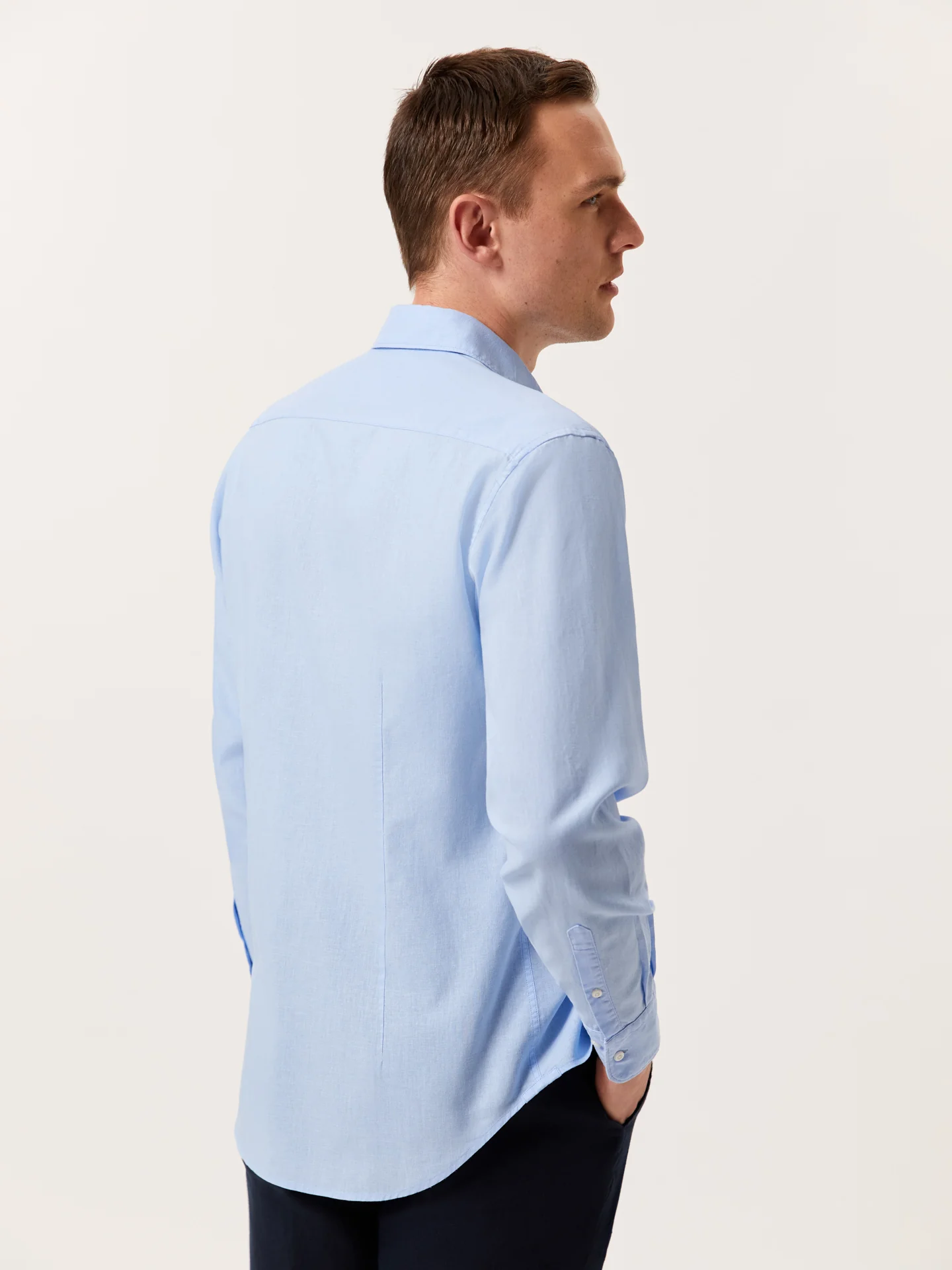 Slim Fit Garment Dye Cotton Linen Shirt with Open Collar - Image 23