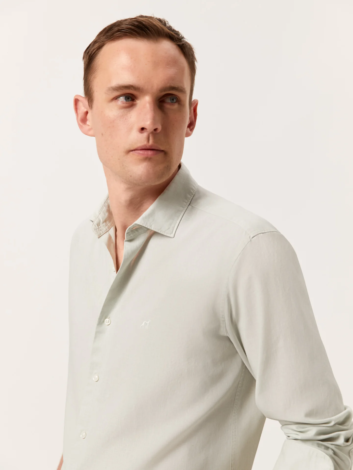 Slim Fit Garment Dye Cotton Linen Shirt with Open Collar - Image 26