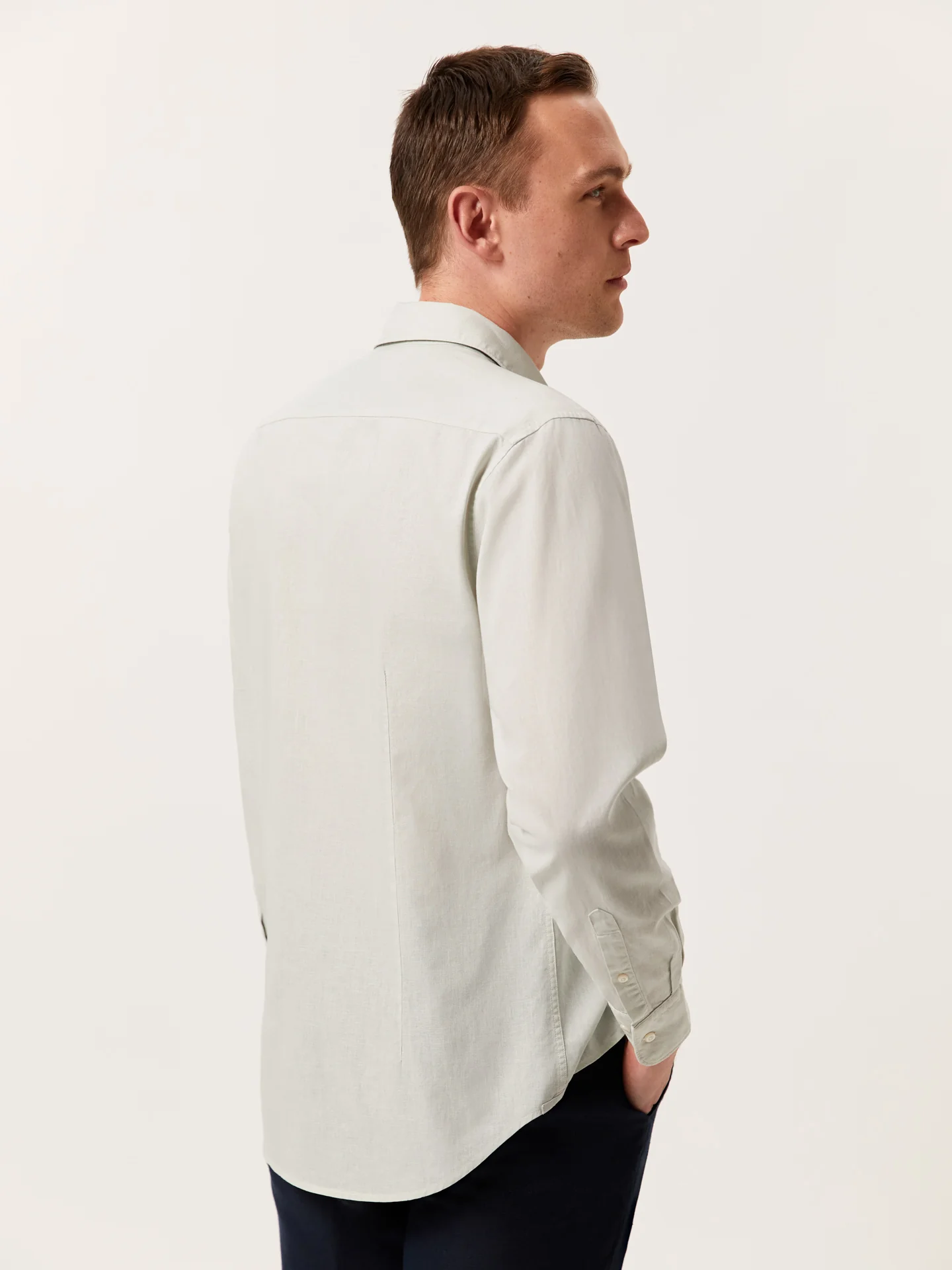 Slim Fit Garment Dye Cotton Linen Shirt with Open Collar - Image 27