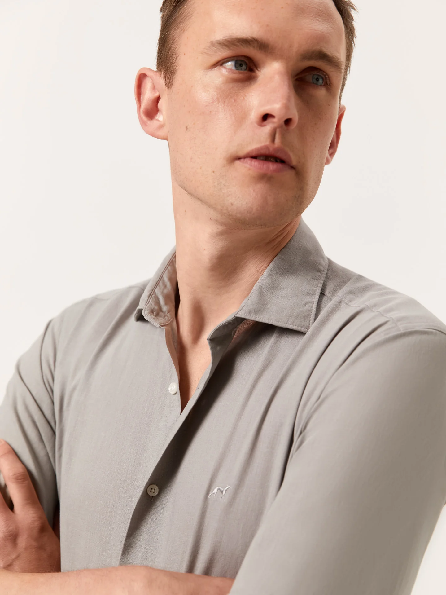 Slim Fit Garment Dye Cotton Linen Shirt with Open Collar - Image 30