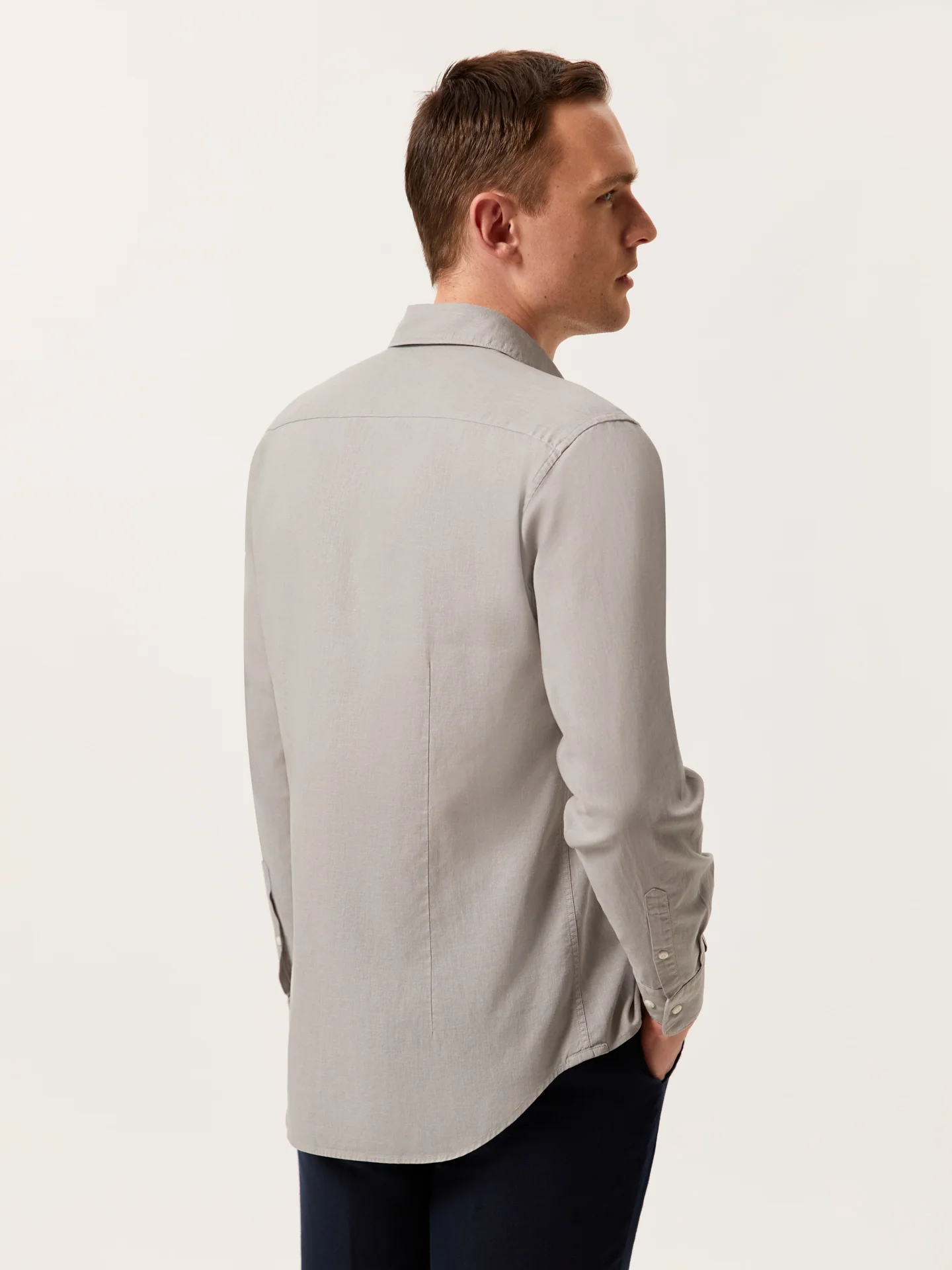 Slim Fit Garment Dye Cotton Linen Shirt with Open Collar - Image 31