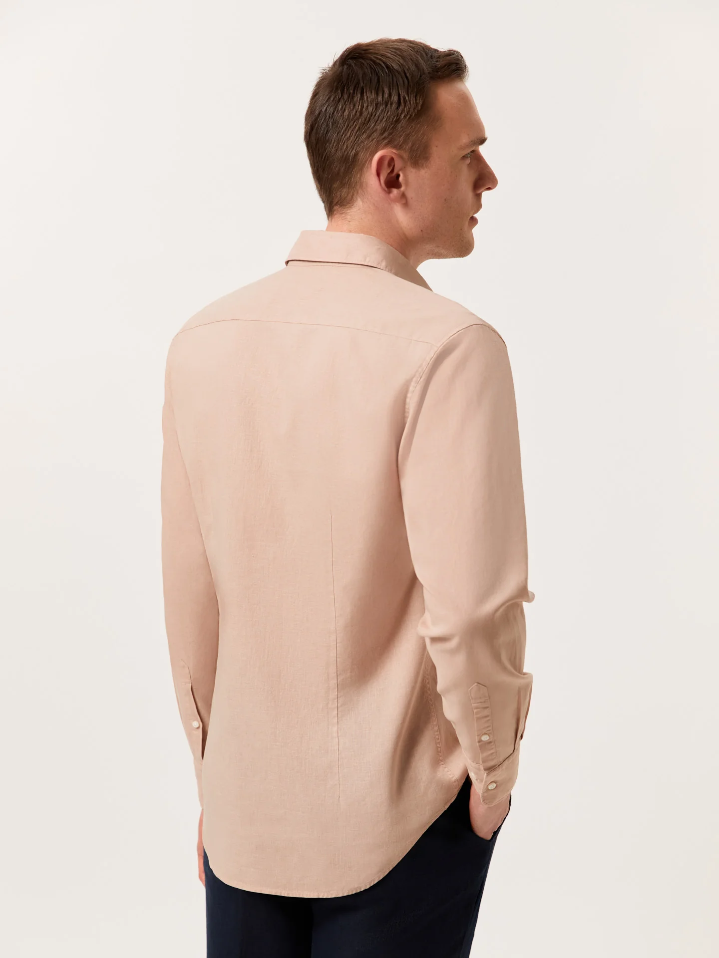 Slim Fit Garment Dye Cotton Linen Shirt with Open Collar - Image 36