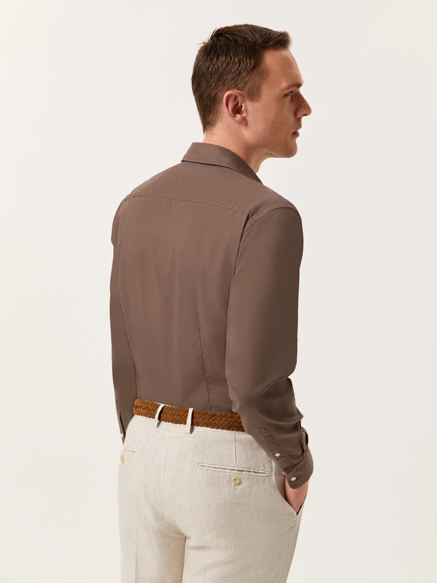 Slim Fit Garment Dye Cotton Linen Shirt with Open Collar - Image 8