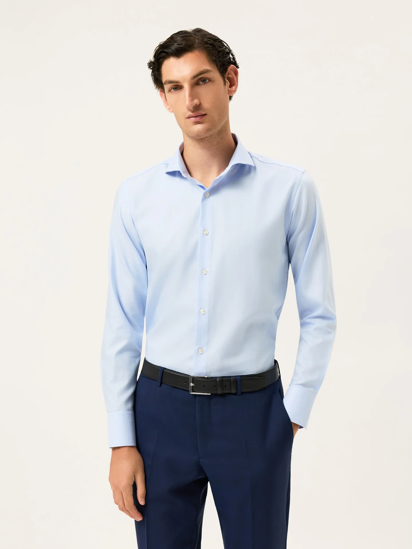Slim Fit Herringbone Formal Shirt With Dublin Collar - Image 2