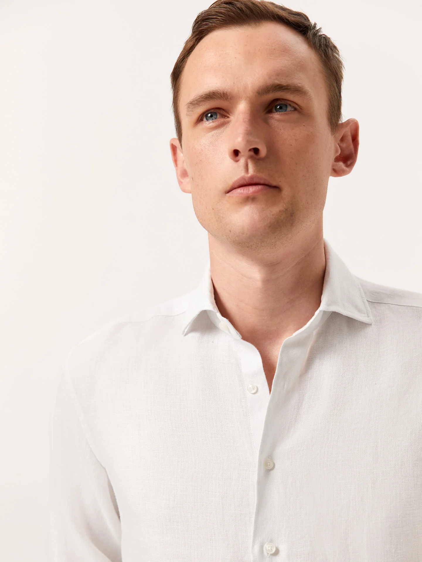 Slim Fit Herringbone Linen Shirt with Newport Collar - Image 2