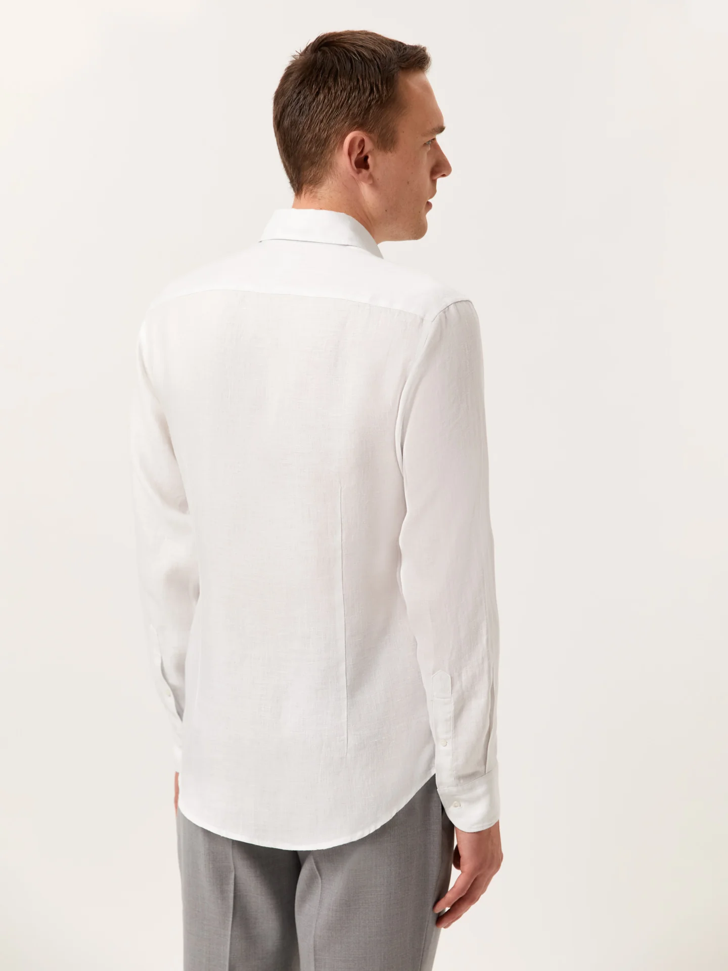 Slim Fit Herringbone Linen Shirt with Newport Collar - Image 3