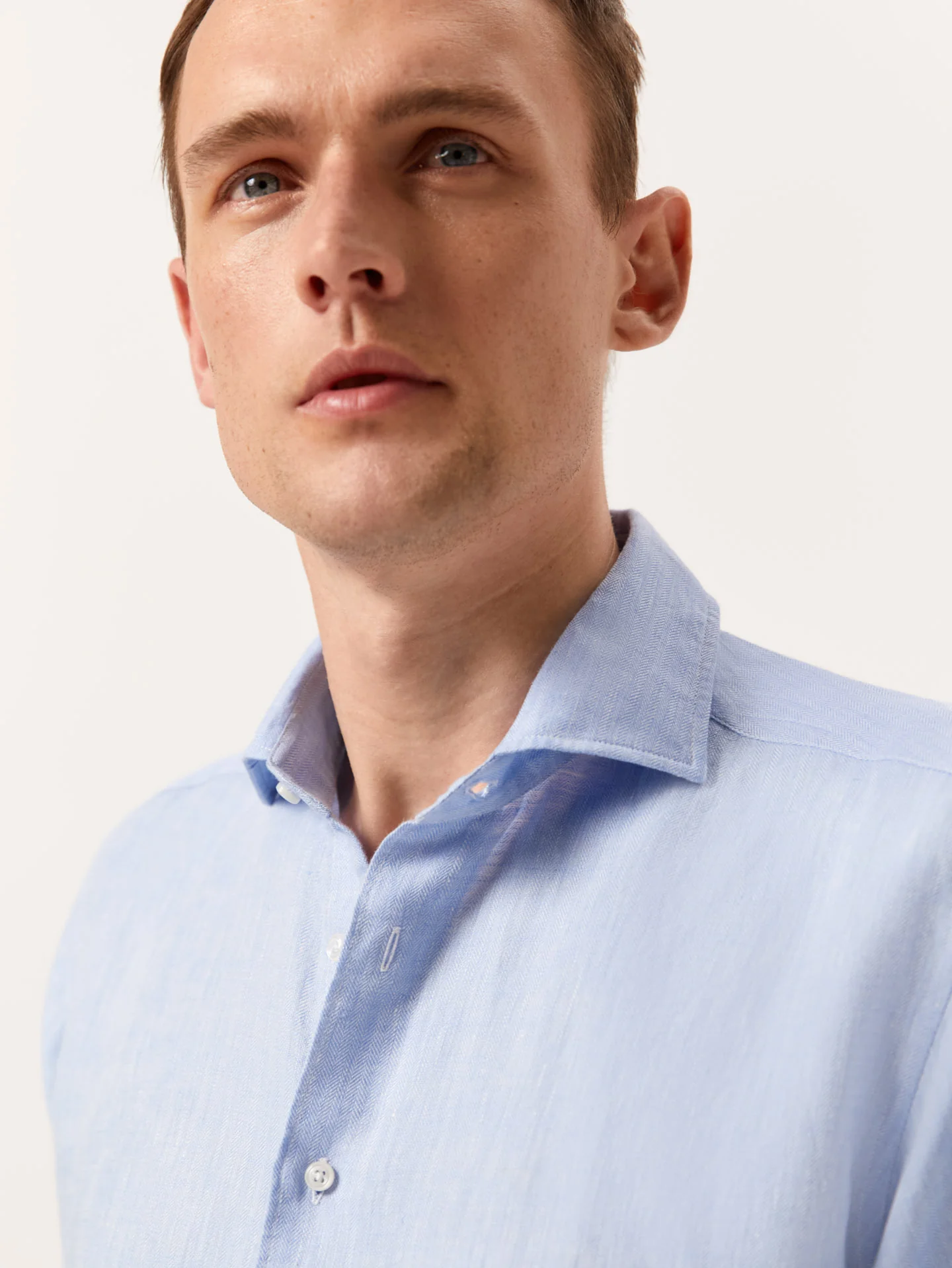 Slim Fit Herringbone Linen Shirt with Newport Collar - Image 3