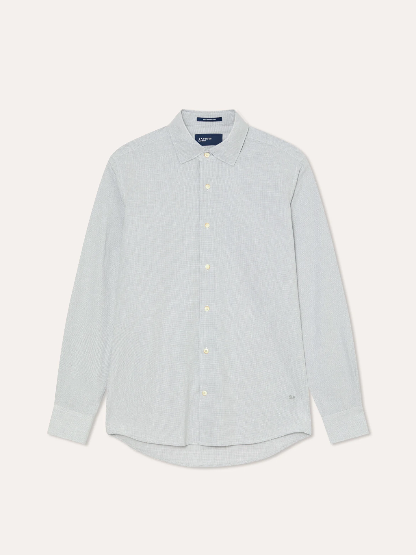 Slim Fit Houndstooth Cotton Linen Shirt with Open Collar - Image 4