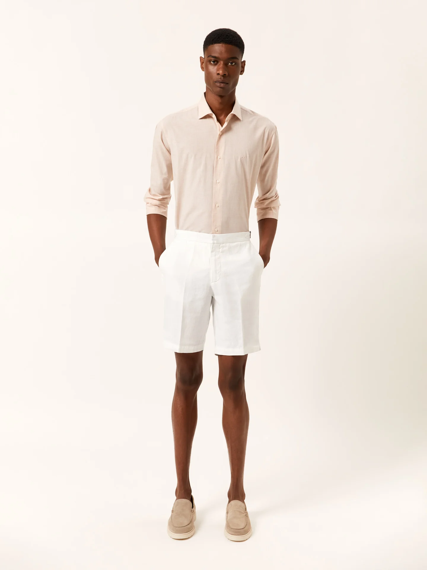 Slim Fit Houndstooth Cotton Poplin Shirt with Open Collar