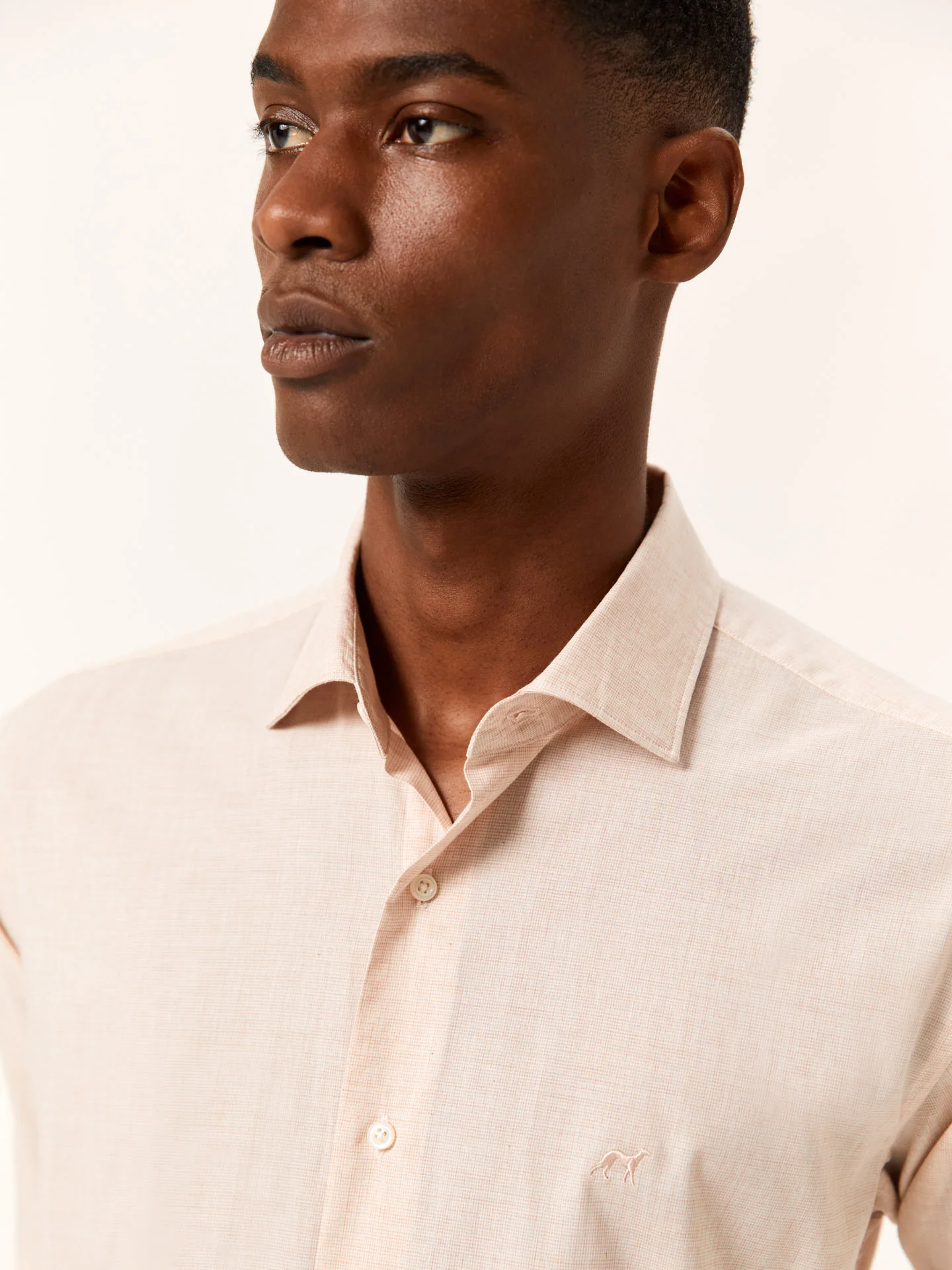 Slim Fit Houndstooth Cotton Poplin Shirt with Open Collar - Image 3