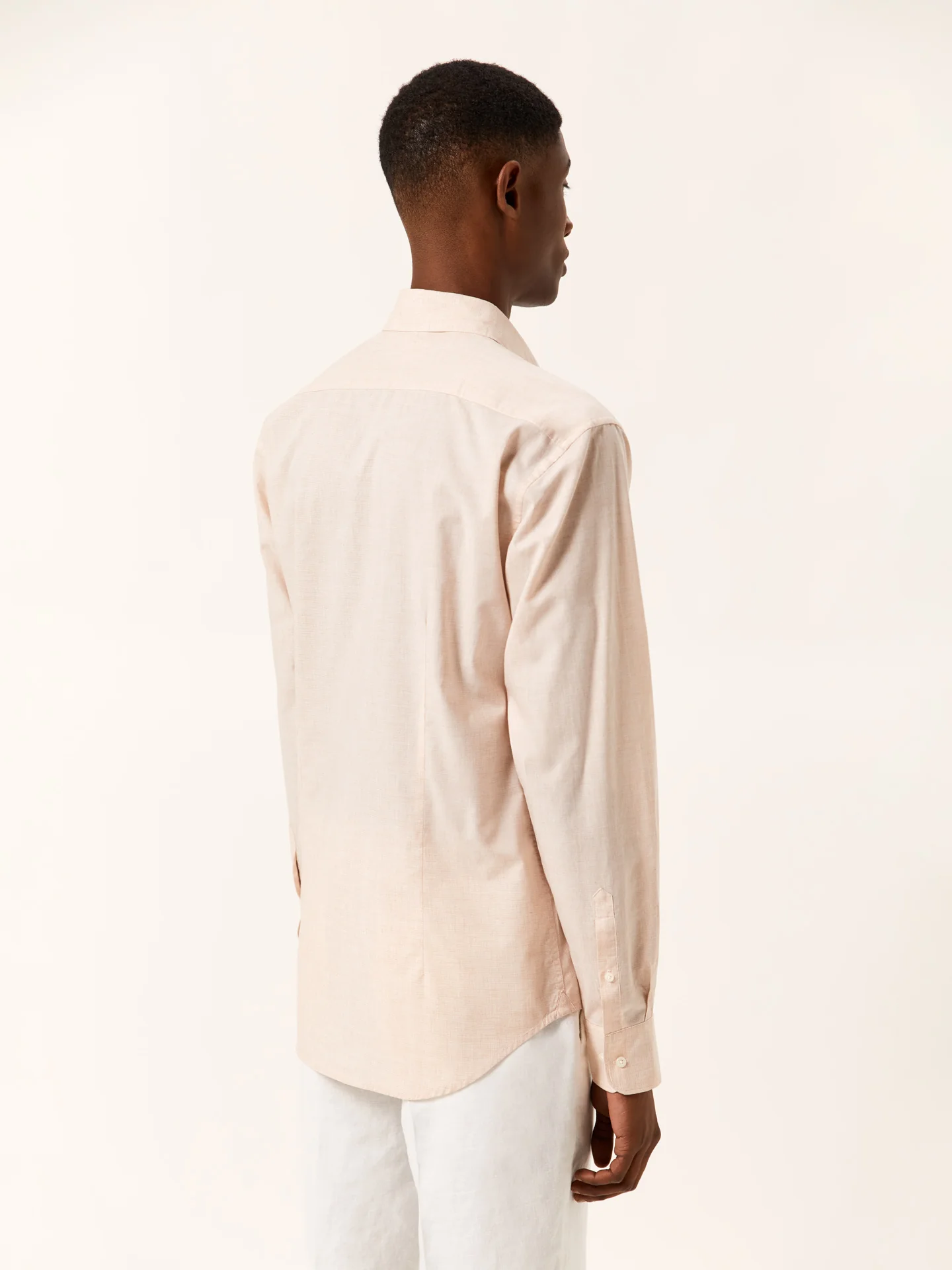 Slim Fit Houndstooth Cotton Poplin Shirt with Open Collar - Image 4