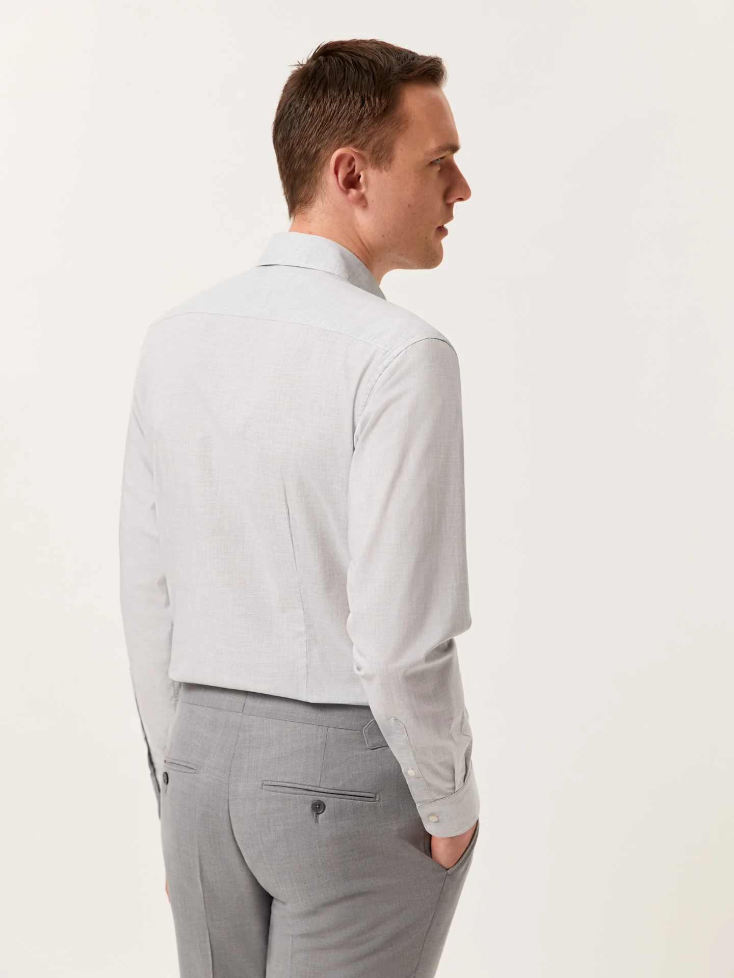 Slim Fit Houndstooth Cotton Poplin Shirt with Open Collar - Image 3