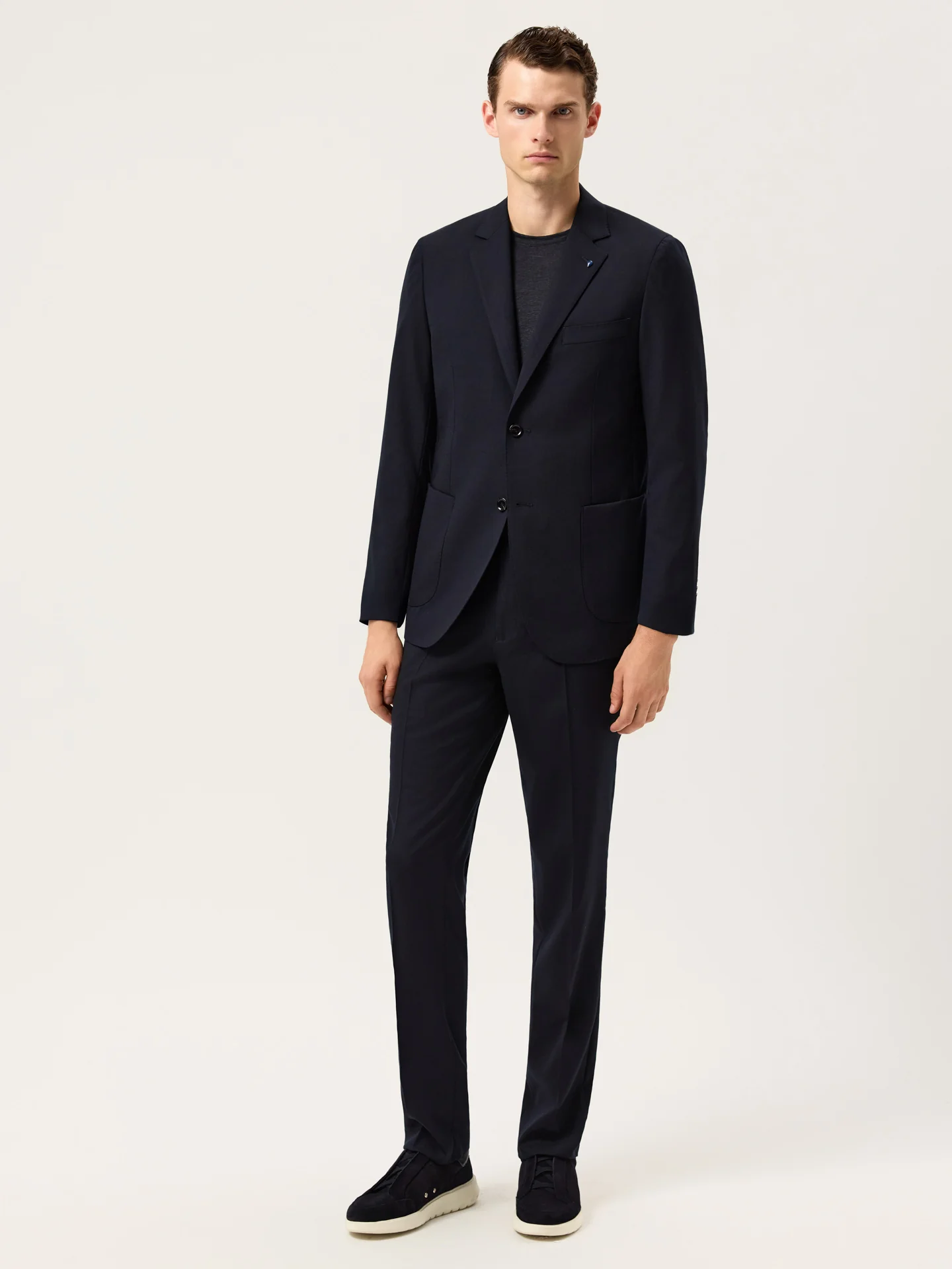 Slim Fit Lounge Travel Suit In Washable Wool