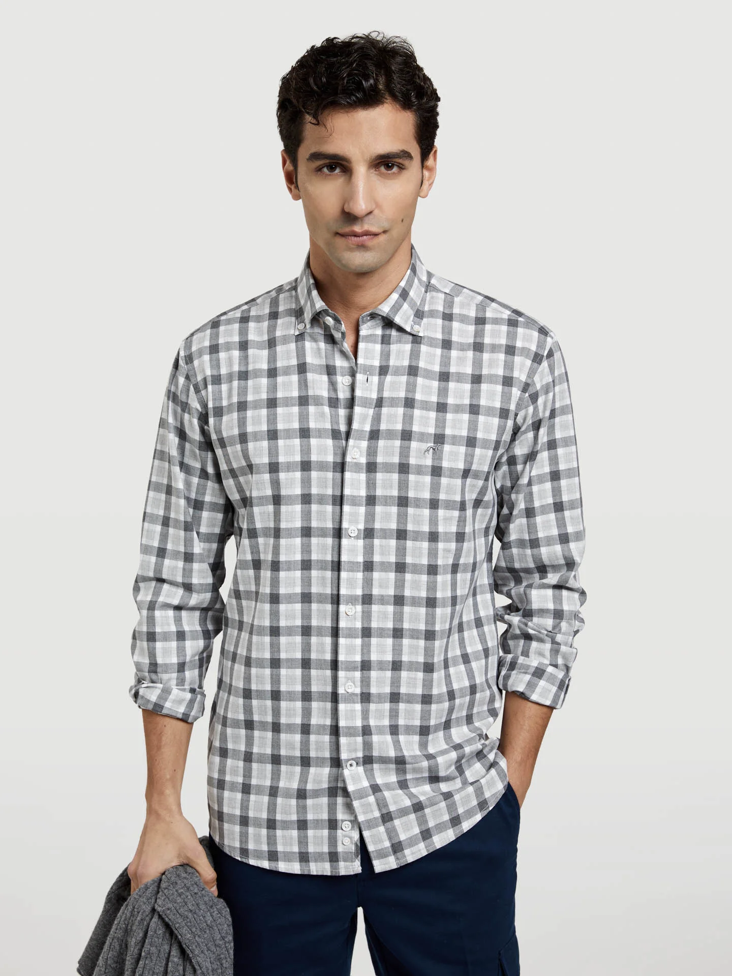 Slim fit melange checks shirt