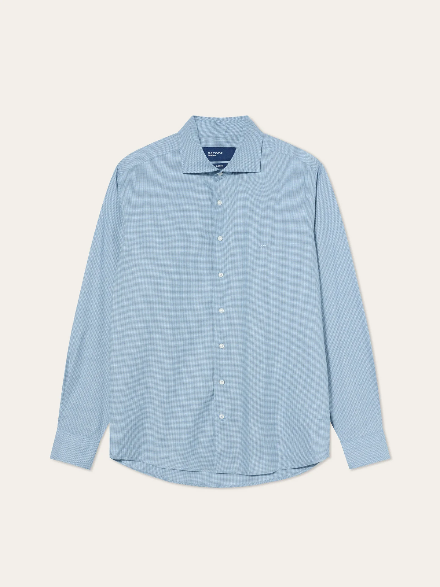 Slim Fit Mélange Pied-de-Poule Cotton Shirt With Newport Collar - Image 4