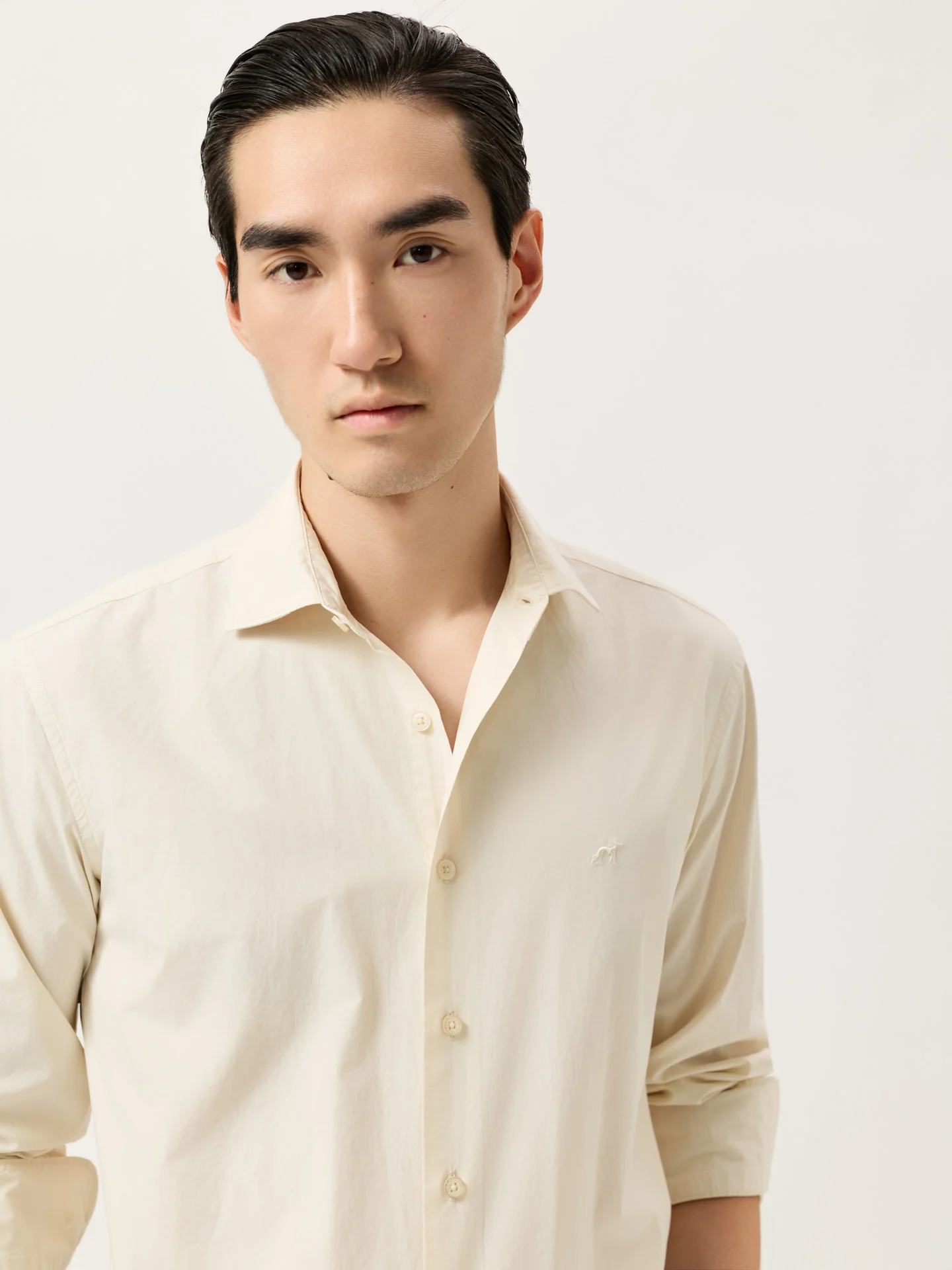 Slim Fit Overdye Poplin Shirt With Open Collar - Image 14