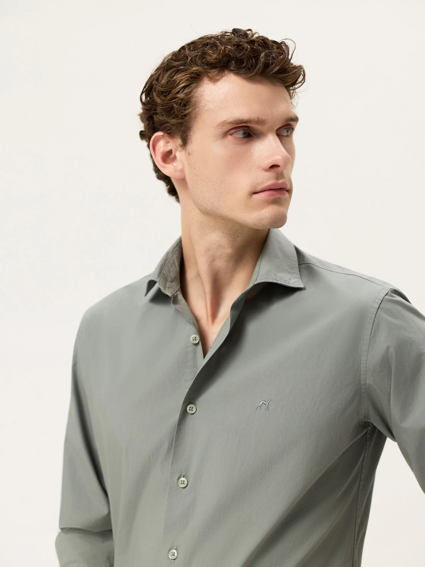 Slim Fit Overdye Poplin Shirt With Open Collar - Image 17