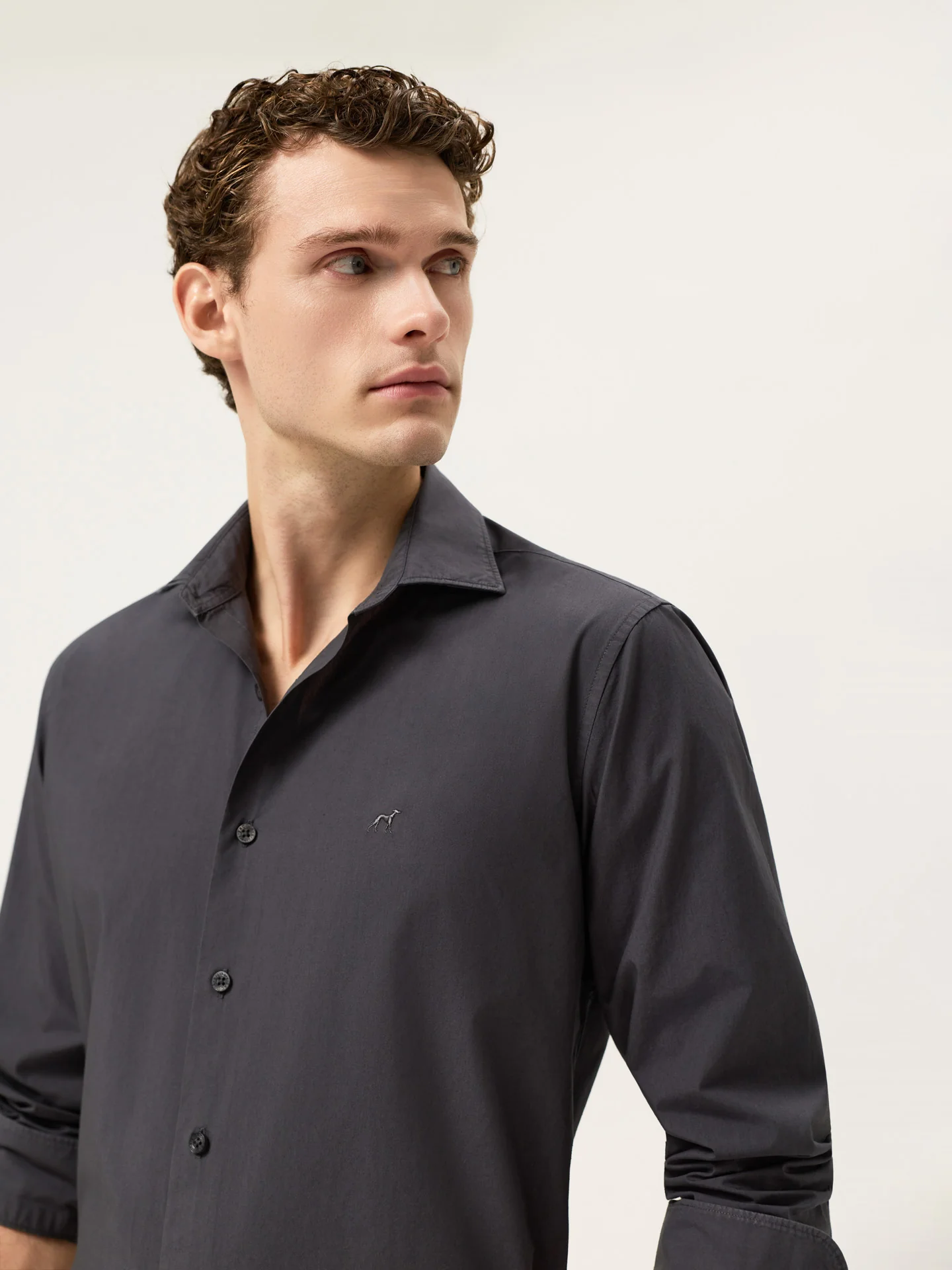 Slim Fit Overdye Poplin Shirt With Open Collar - Image 21
