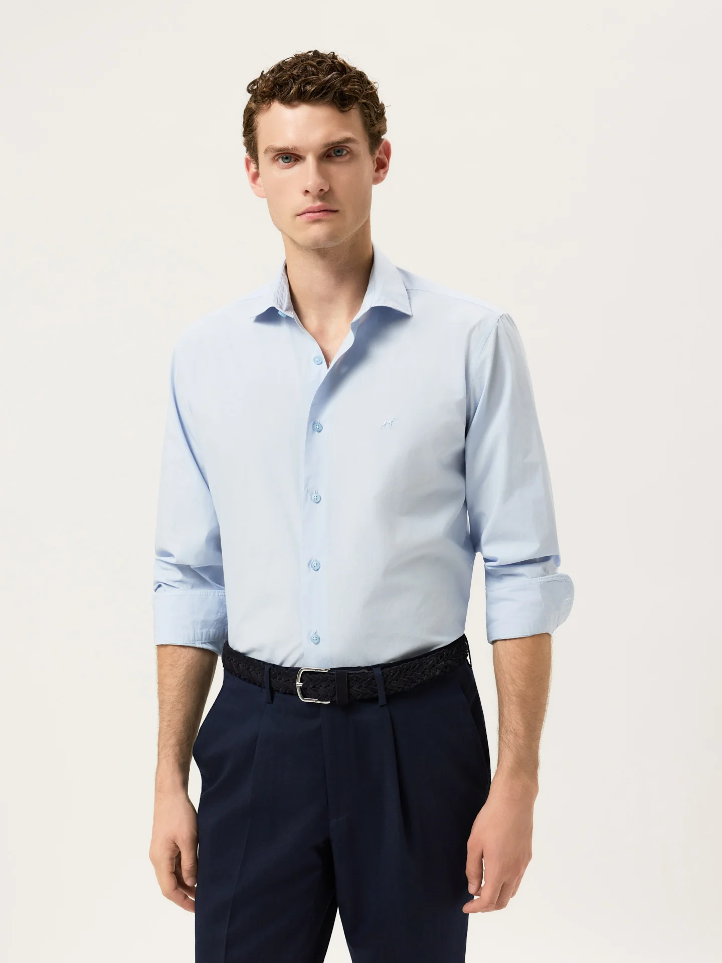 Slim Fit Overdye Poplin Shirt With Open Collar - Image 25