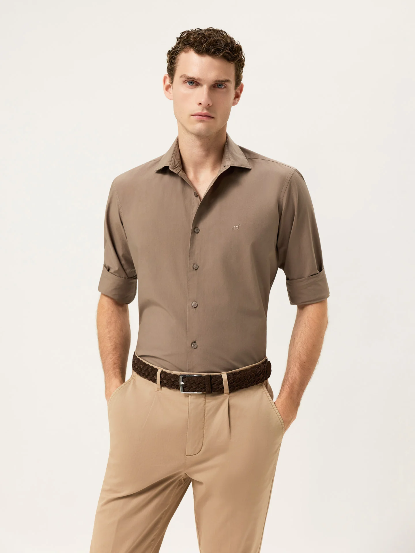 Slim Fit Overdye Poplin Shirt With Open Collar - Image 29