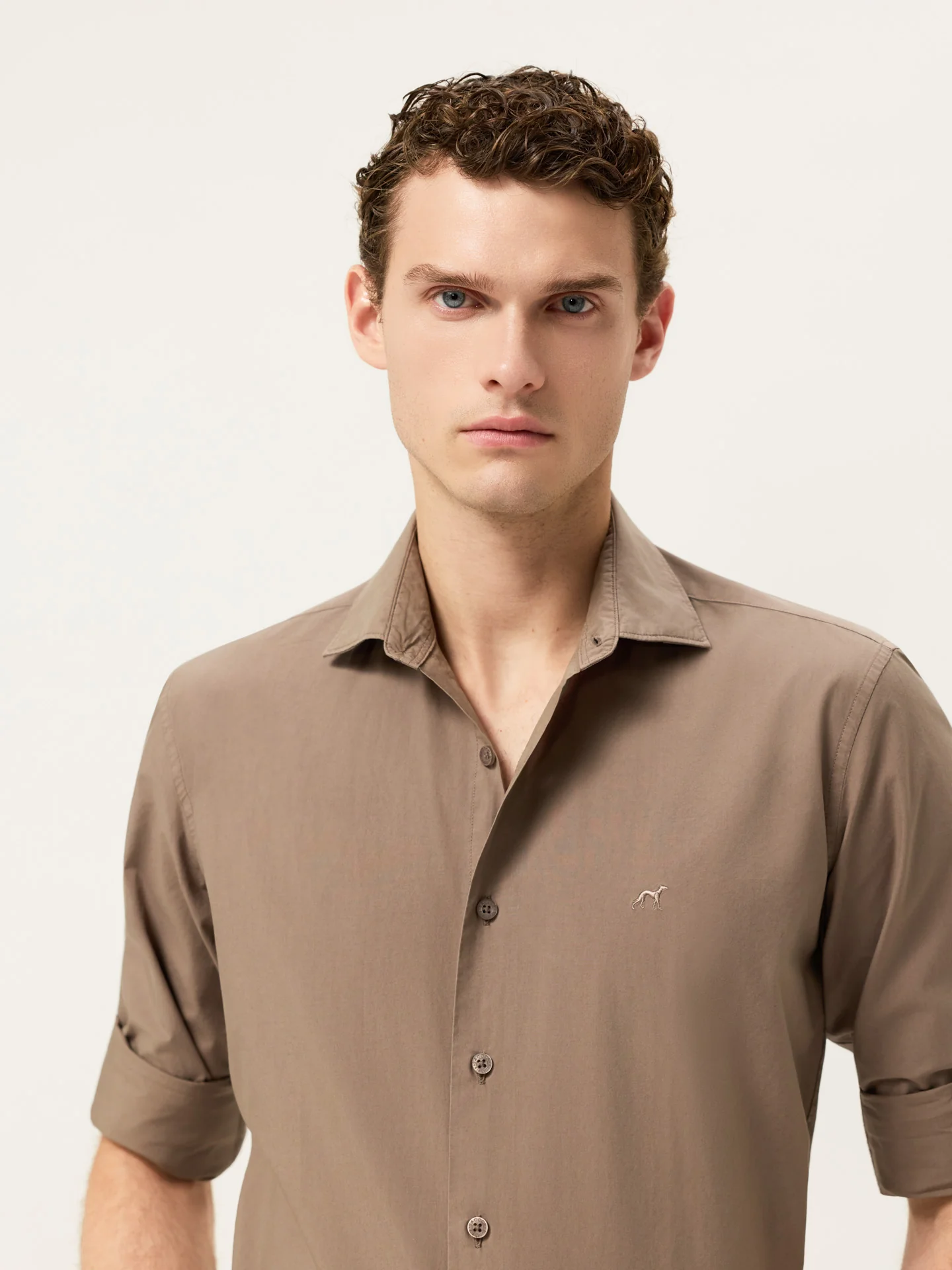 Slim Fit Overdye Poplin Shirt With Open Collar - Image 30