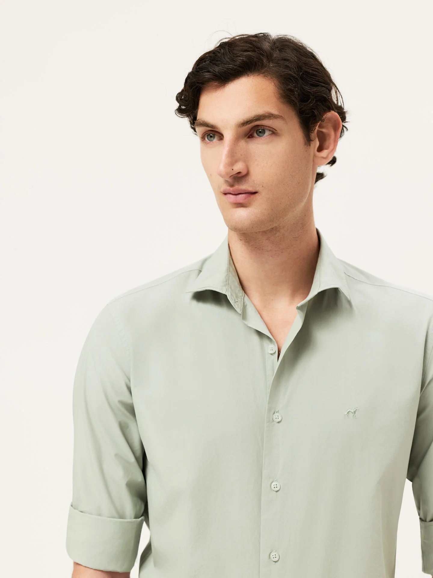 Slim Fit Overdye Poplin Shirt With Open Collar - Image 33