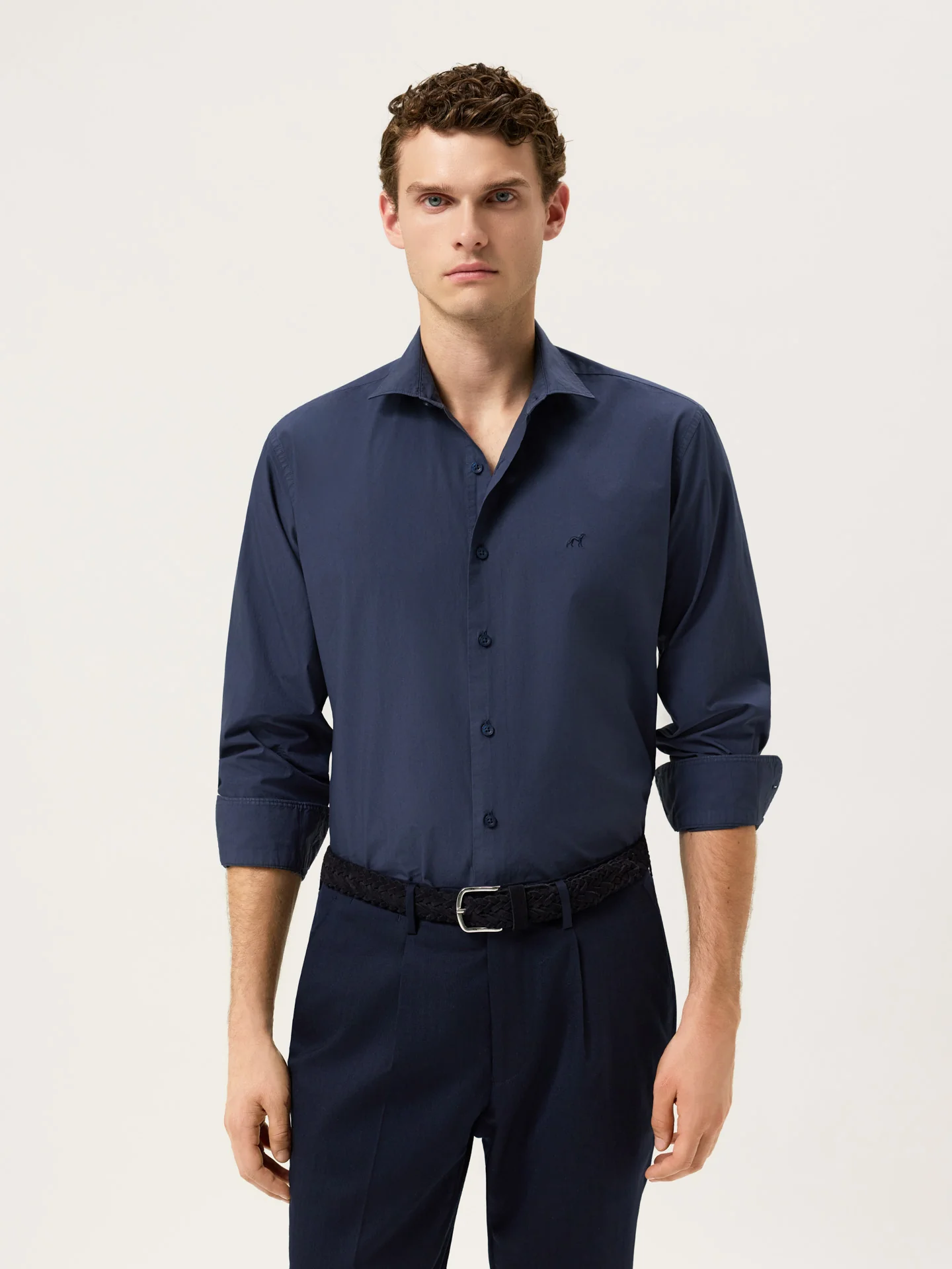Slim Fit Overdye Poplin Shirt With Open Collar - Image 43