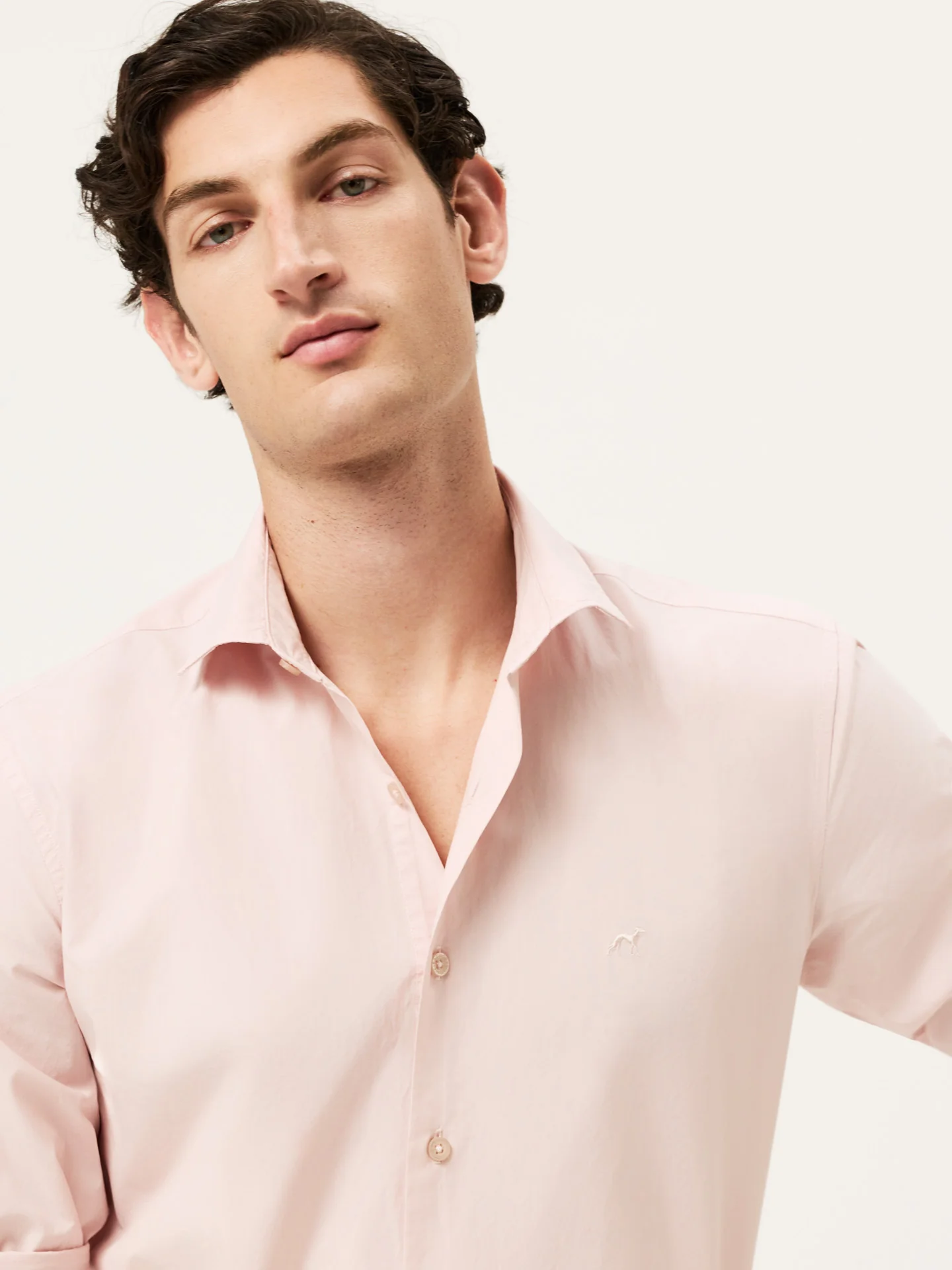 Slim Fit Overdye Poplin Shirt With Open Collar - Image 45