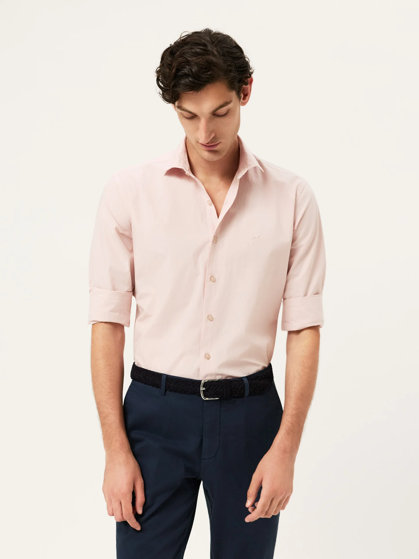 Slim Fit Overdye Poplin Shirt With Open Collar - Image 46
