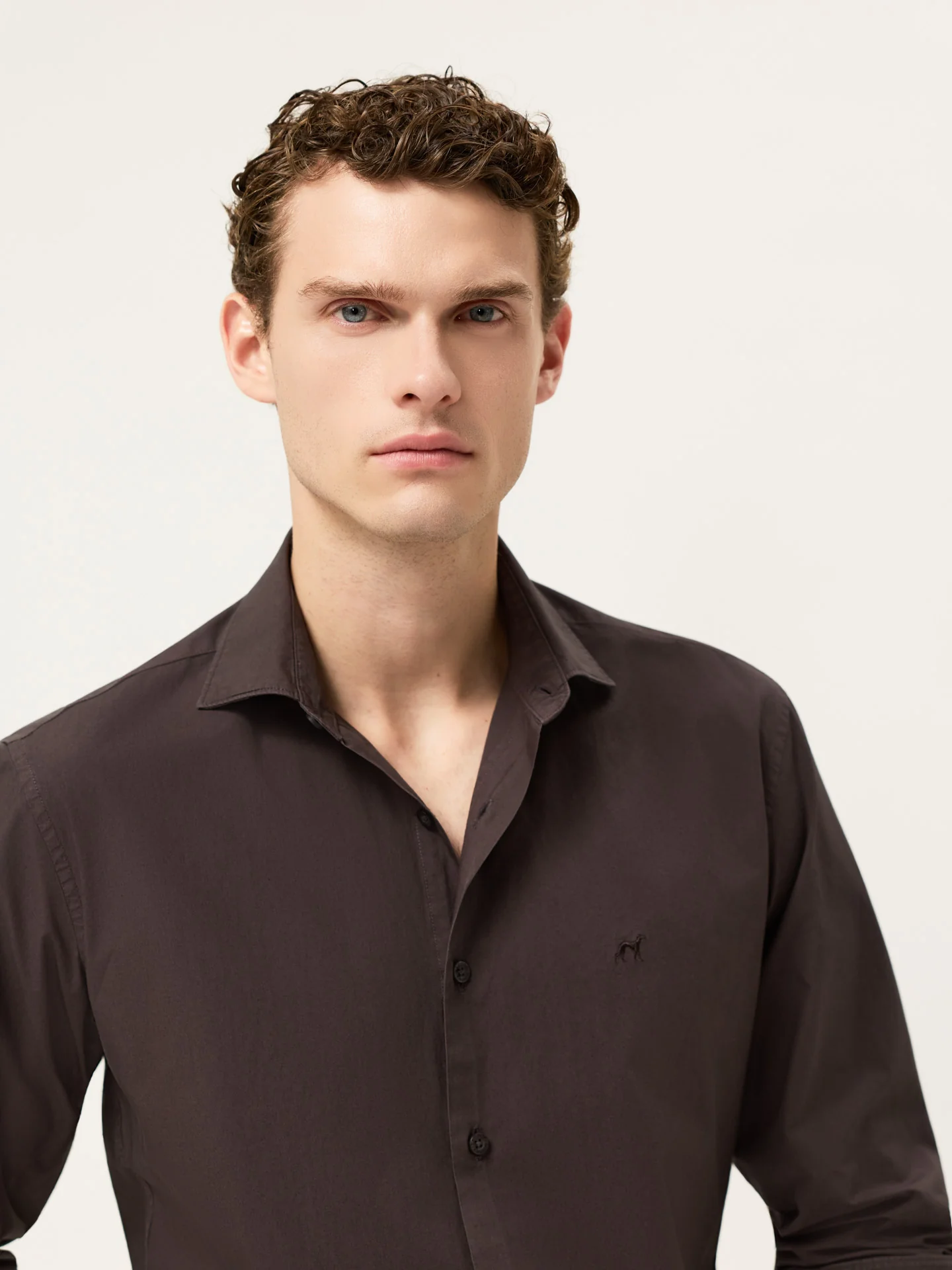 Slim Fit Overdye Poplin Shirt With Open Collar - Image 5