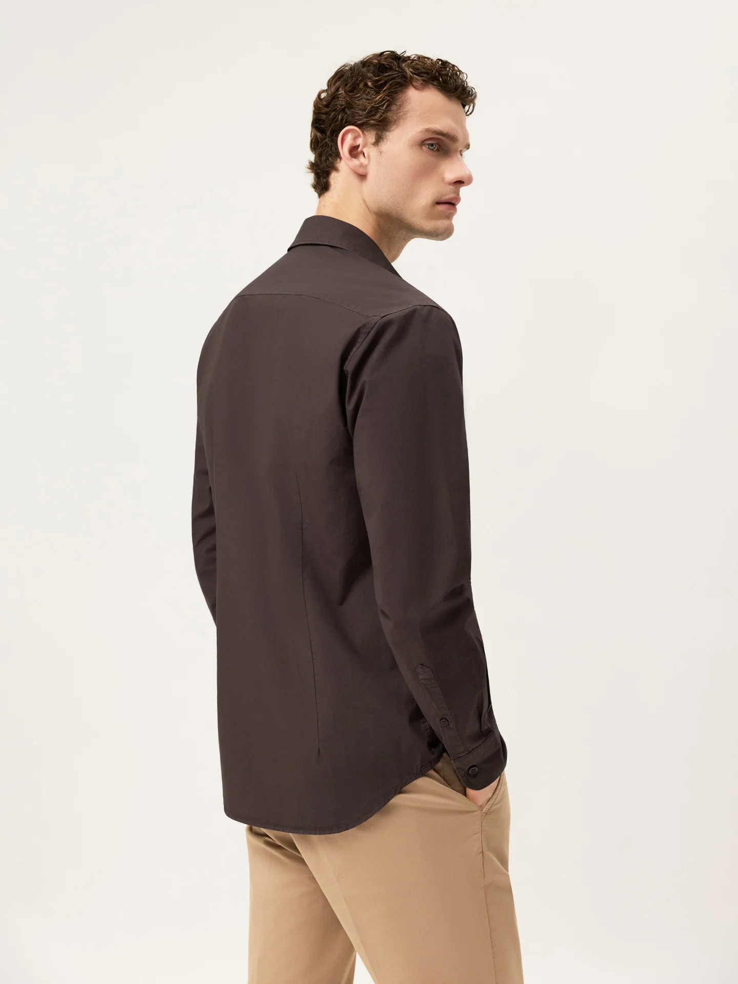 Slim Fit Overdye Poplin Shirt With Open Collar - Image 7