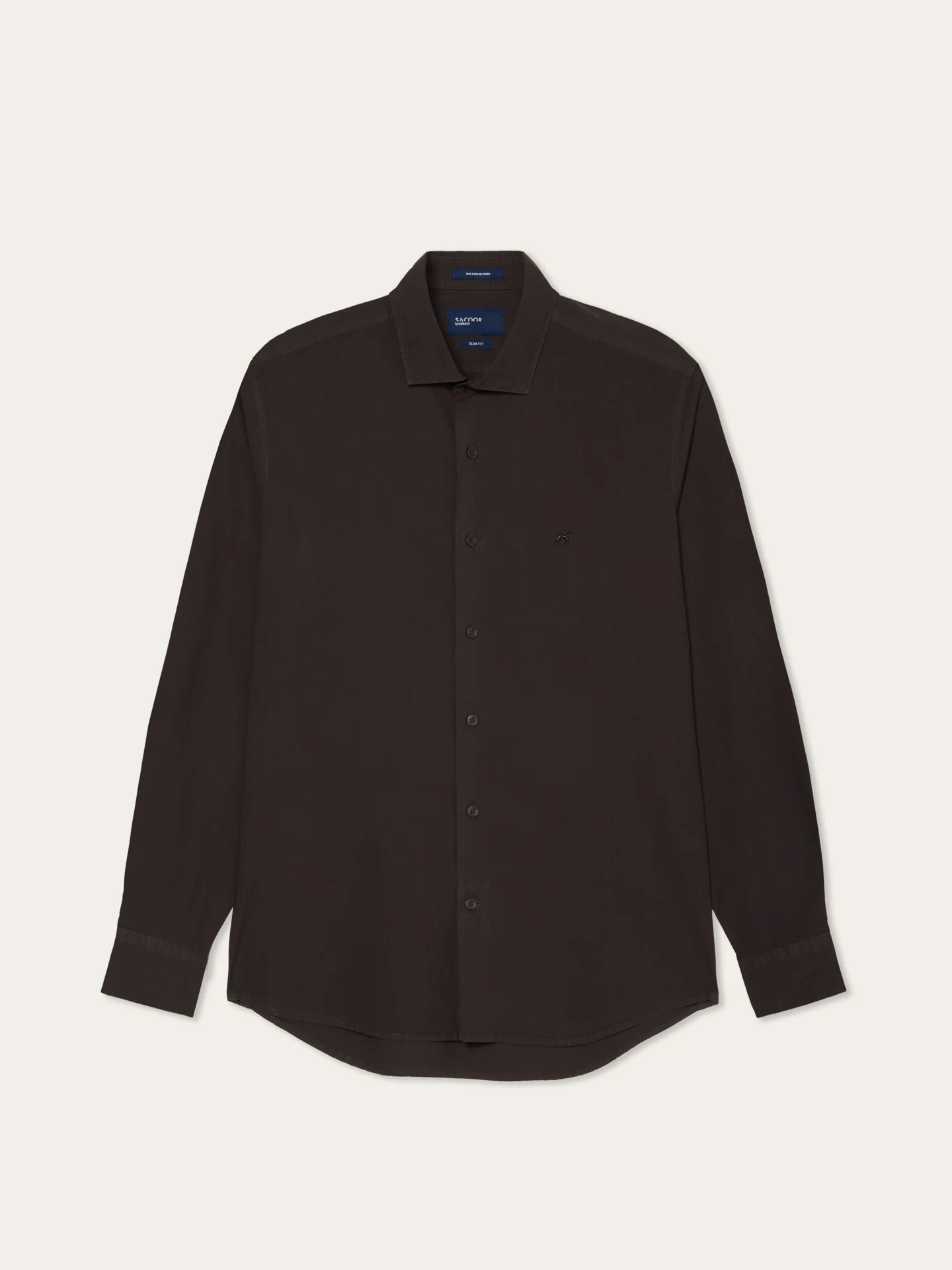 Slim Fit Overdye Poplin Shirt With Open Collar - Image 8