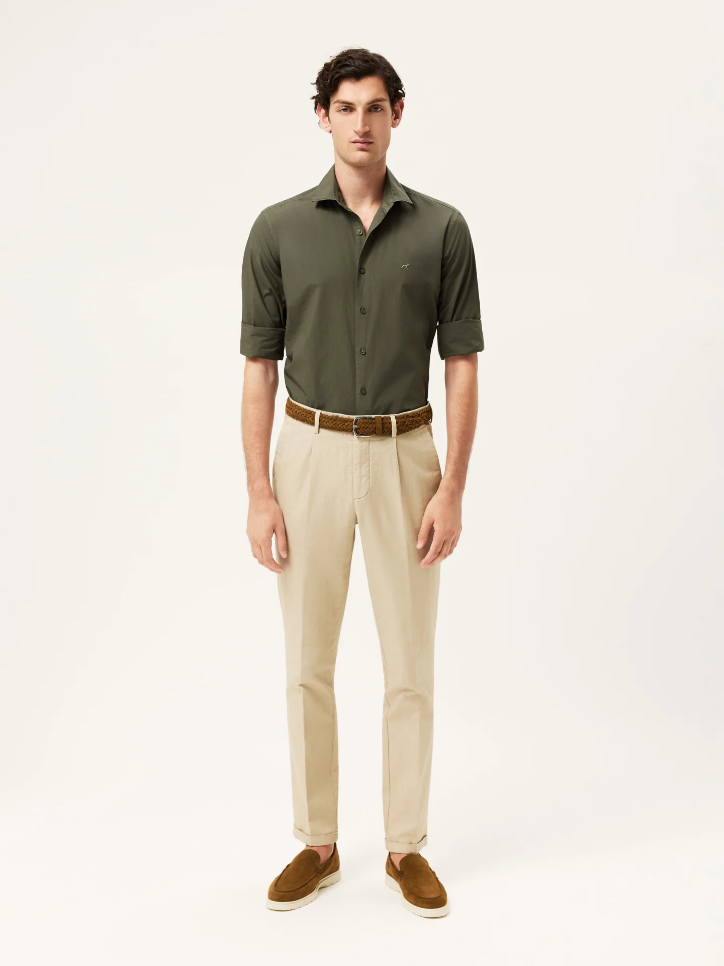Slim Fit Overdye Poplin Shirt With Open Collar - Image 9
