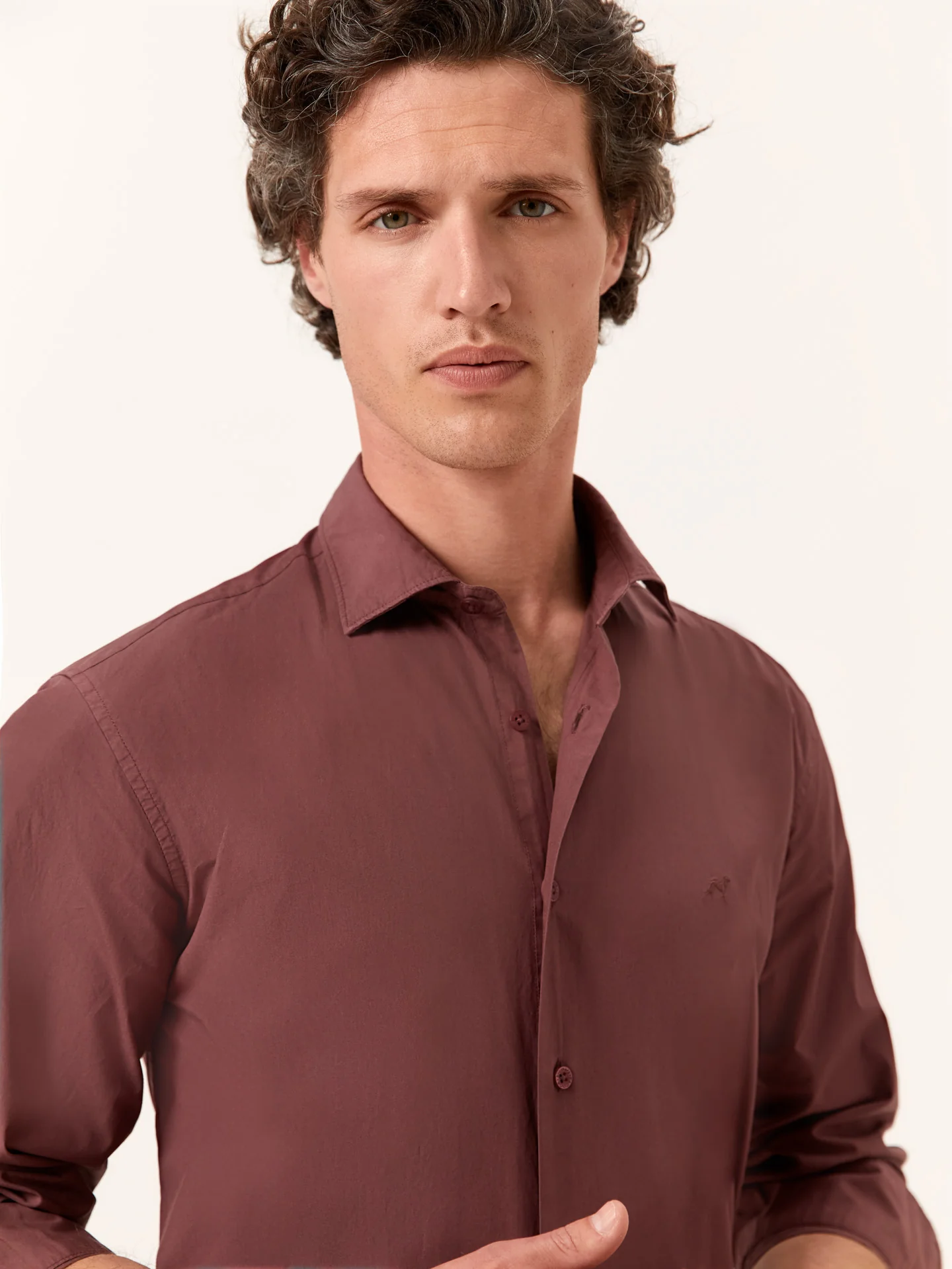 Slim Fit Overdye Poplin Shirt with Open Collar - Image 10