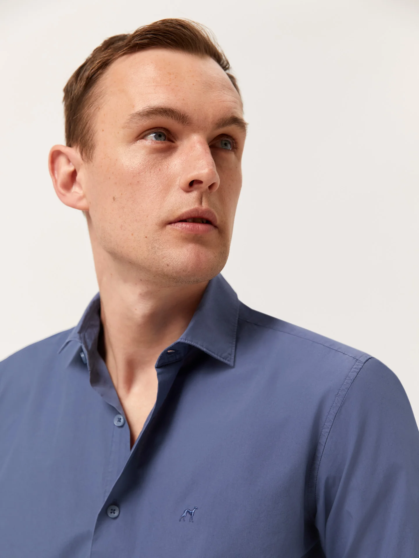 Slim Fit Overdye Poplin Shirt with Open Collar - Image 40