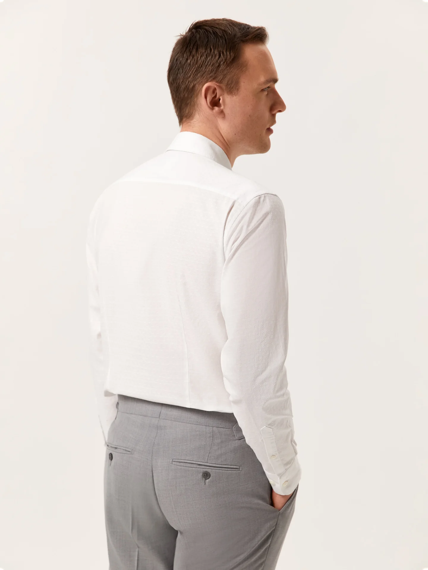 Slim Fit Pattern Jacquard Cotton Linen Shirt with Open Collar - Image 3