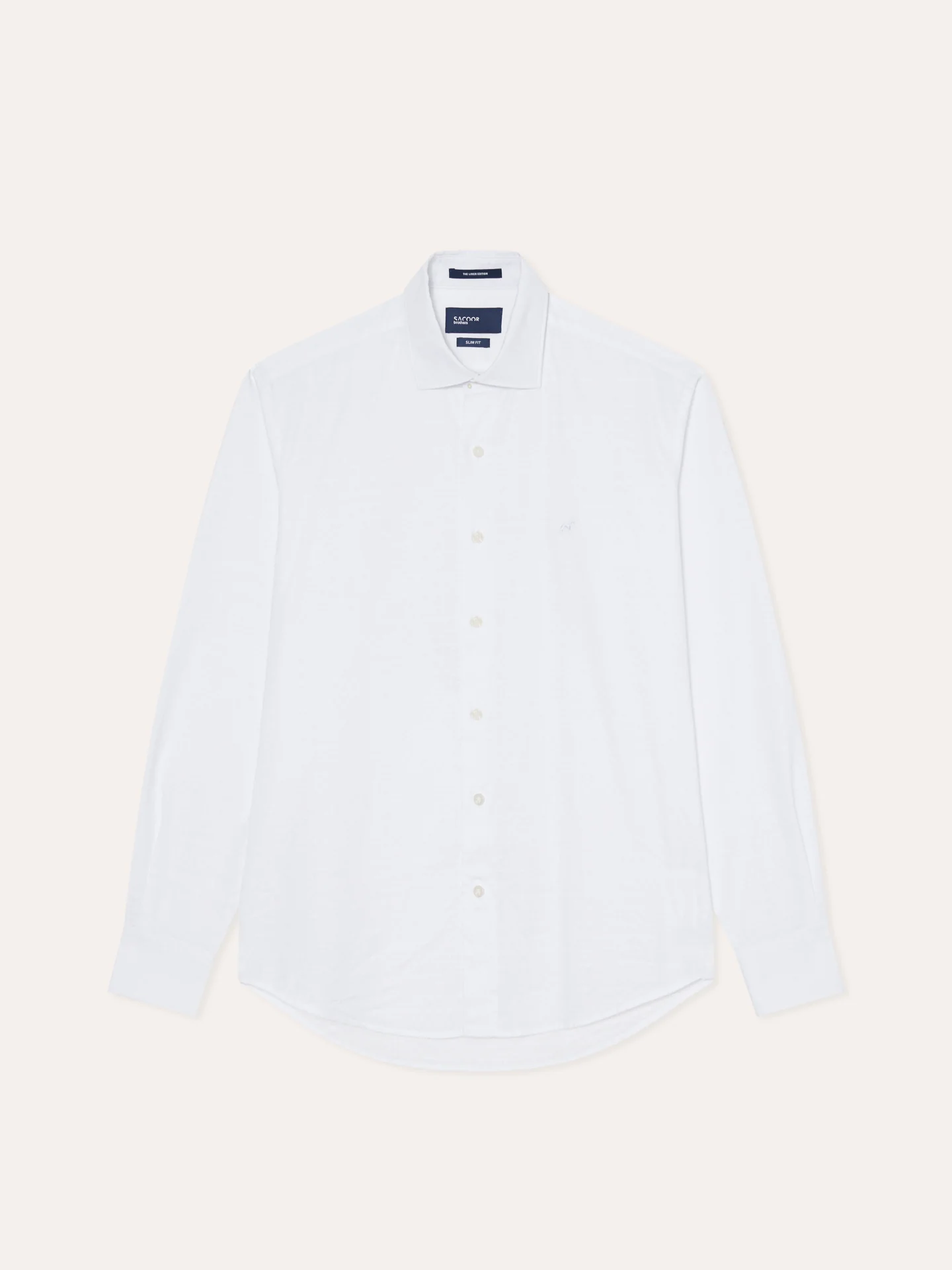 Slim Fit Pattern Jacquard Cotton Linen Shirt with Open Collar - Image 4