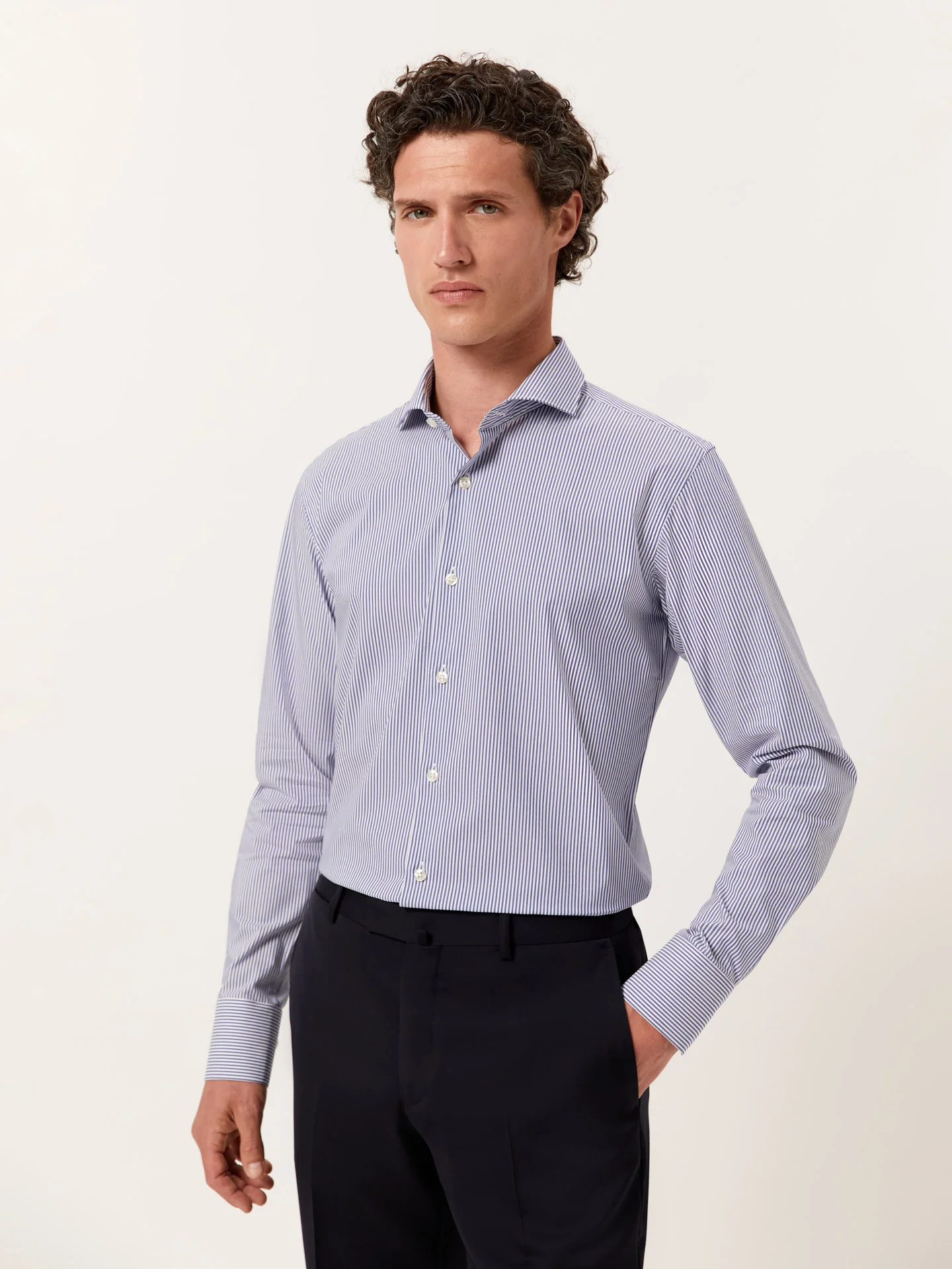 Slim Fit Performance Striped Shirt with Dublin Collar