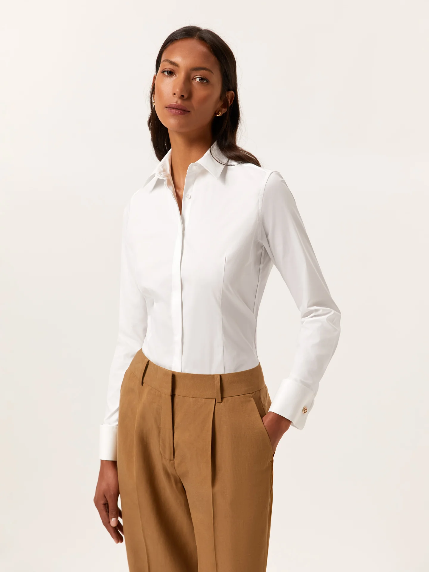 Slim Fit Plain Comfort Poplin Shirt With Gold Cuffs Buttons - Image 2
