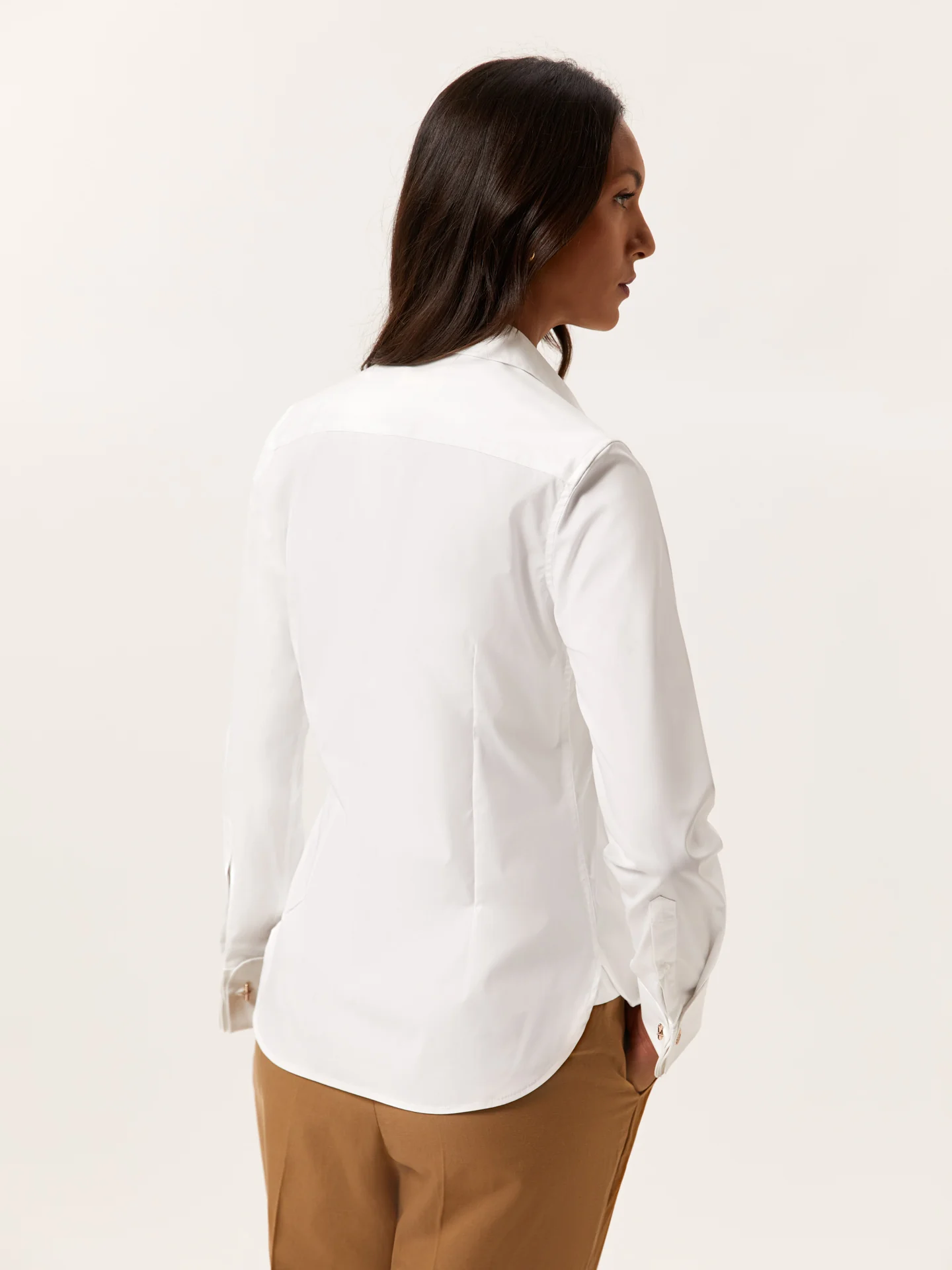 Slim Fit Plain Comfort Poplin Shirt With Gold Cuffs Buttons - Image 3