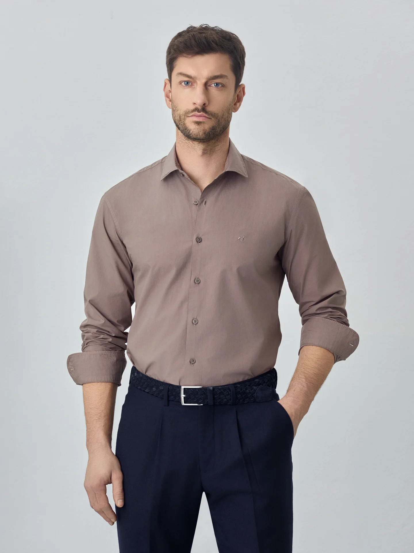 Slim fit poplin over dye shirt - Image 13