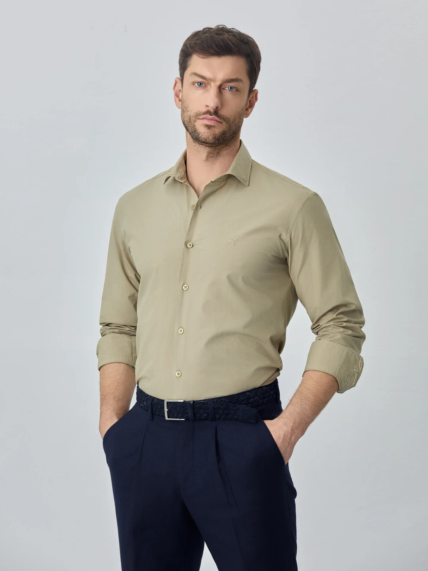 Slim fit poplin over dye shirt - Image 17