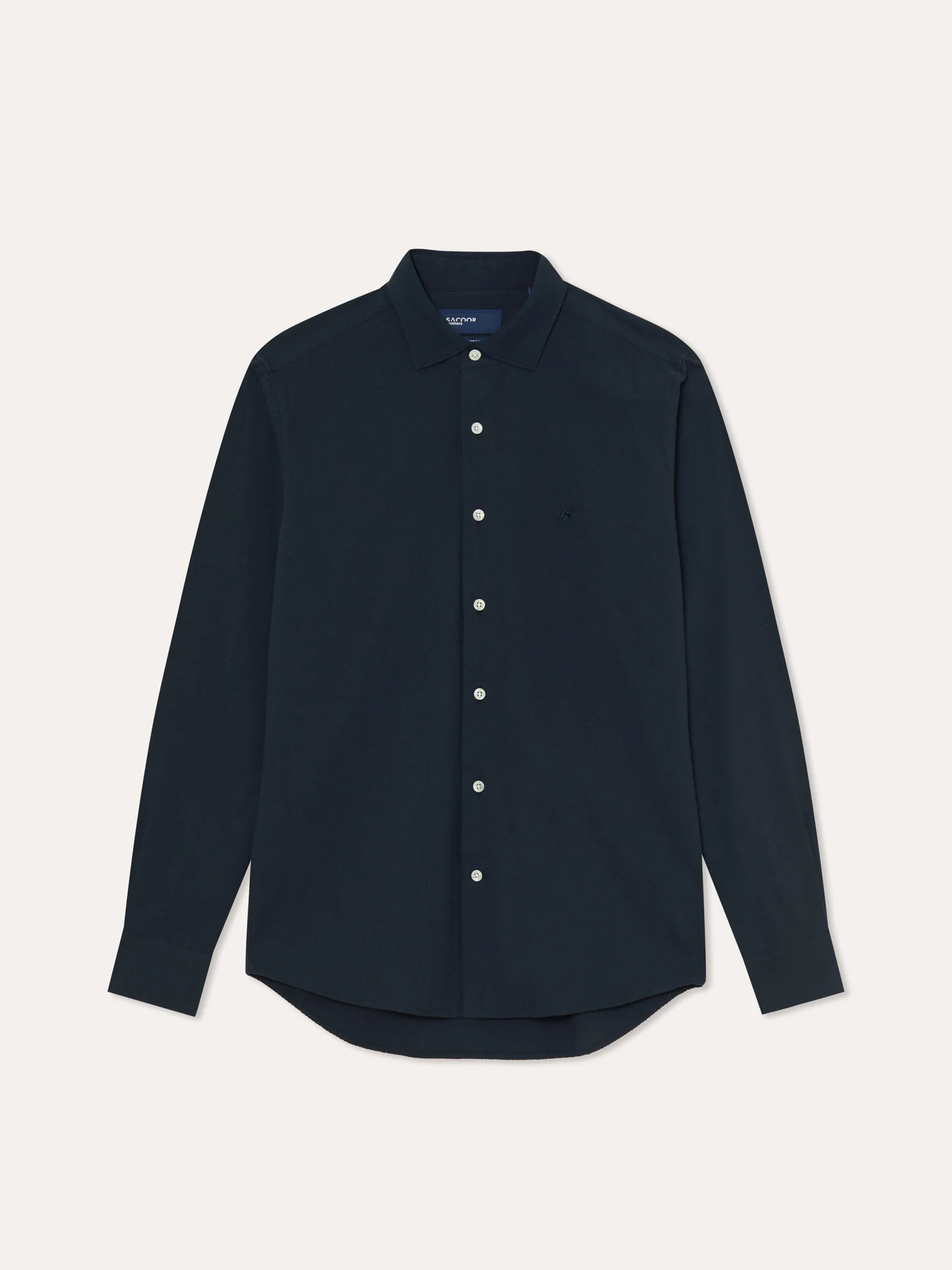 Slim Fit Seersucker Shirt in Cotton Elastane with Open Collar - Image 4