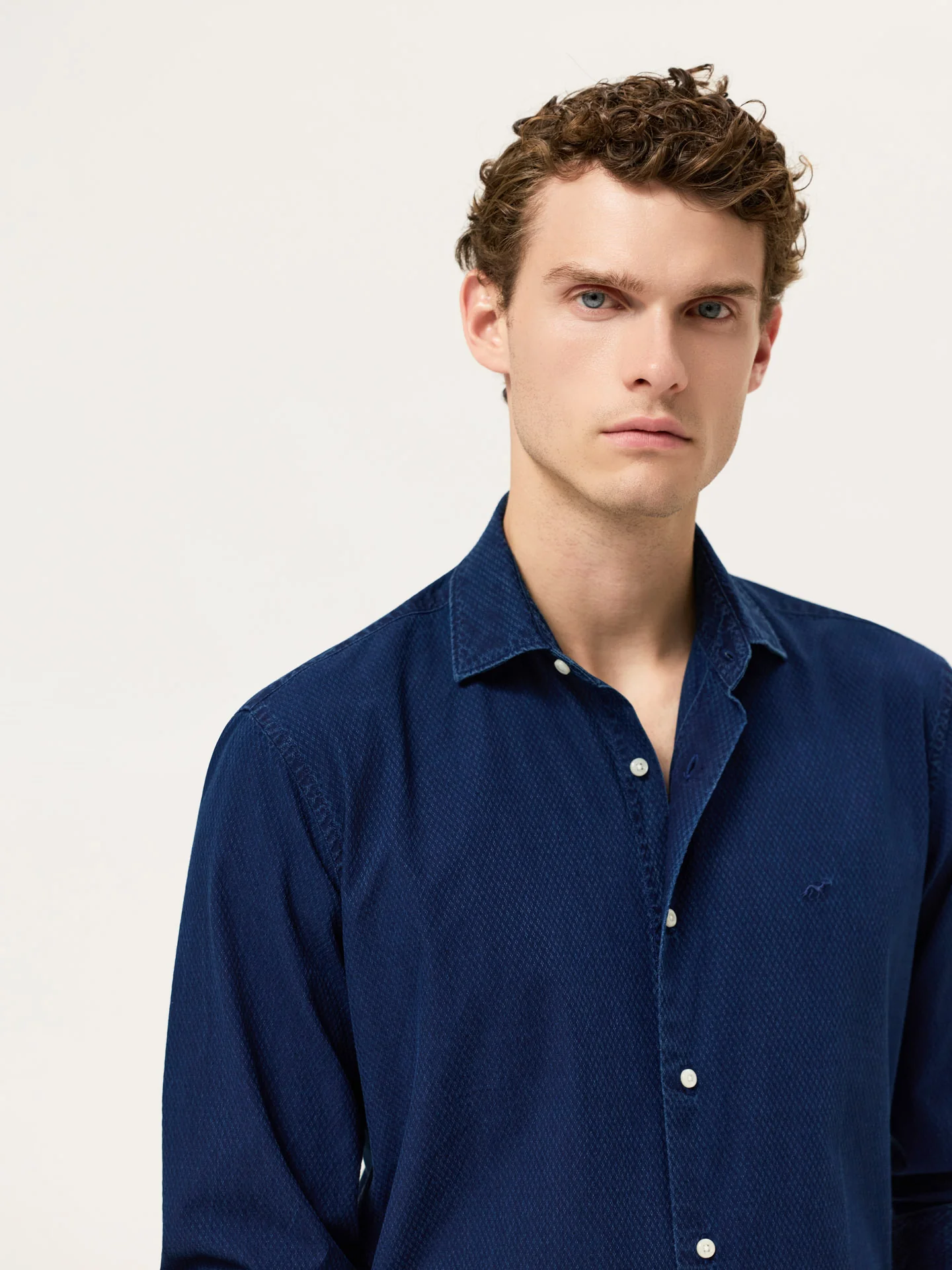 Slim Fit Shirt In Jacquard Denim With Garment Wash Finish