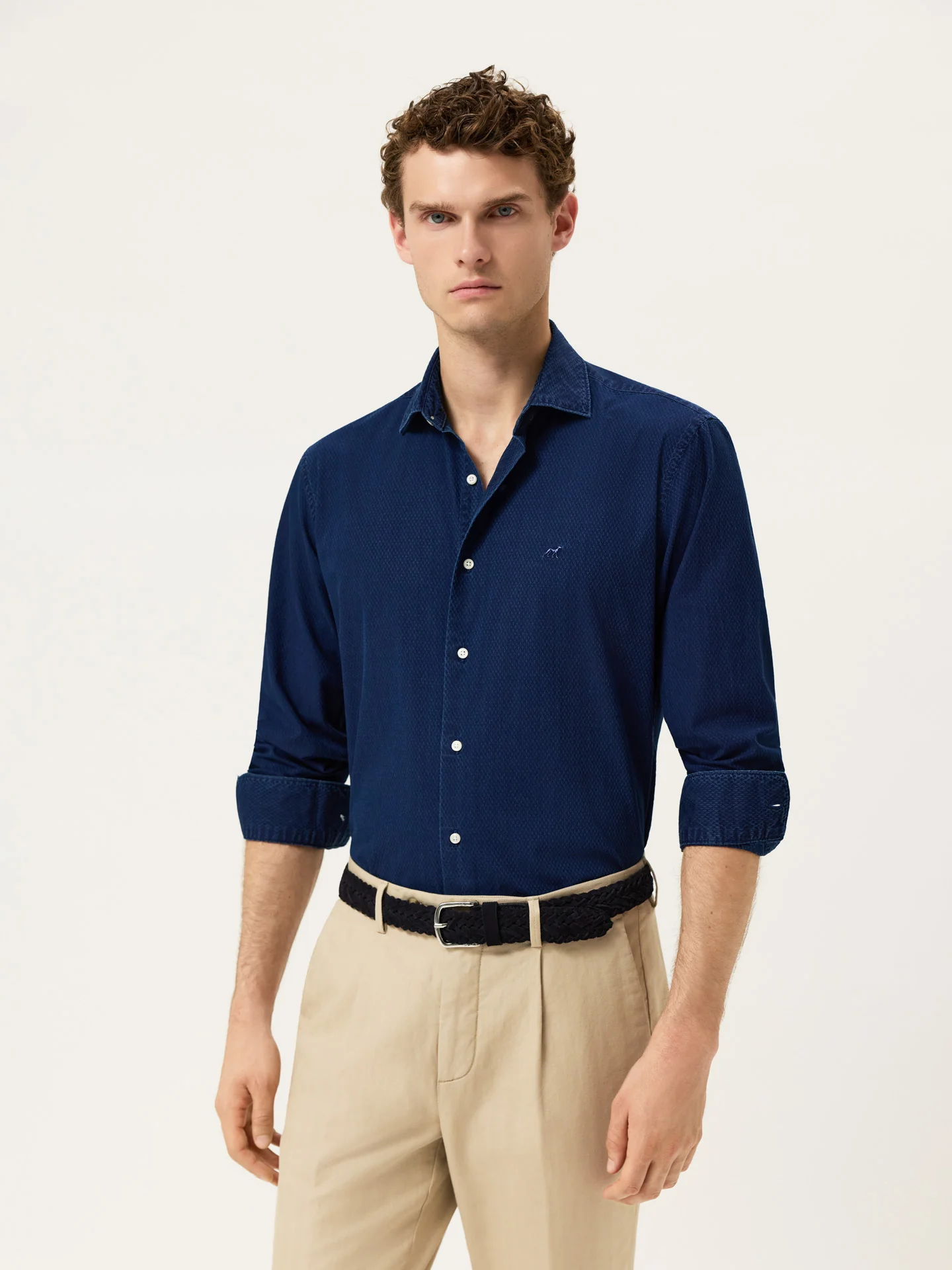 Slim Fit Shirt In Jacquard Denim With Garment Wash Finish - Image 2