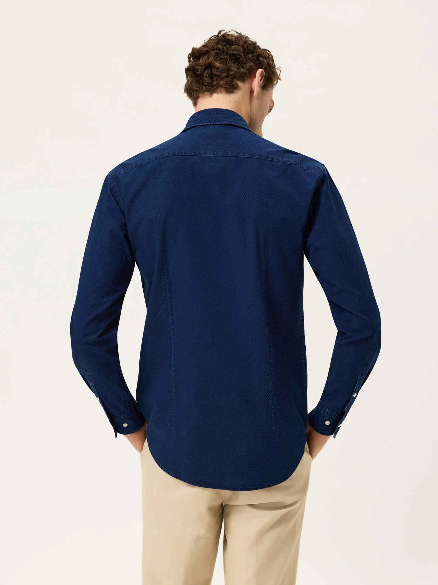 Slim Fit Shirt In Jacquard Denim With Garment Wash Finish - Image 3