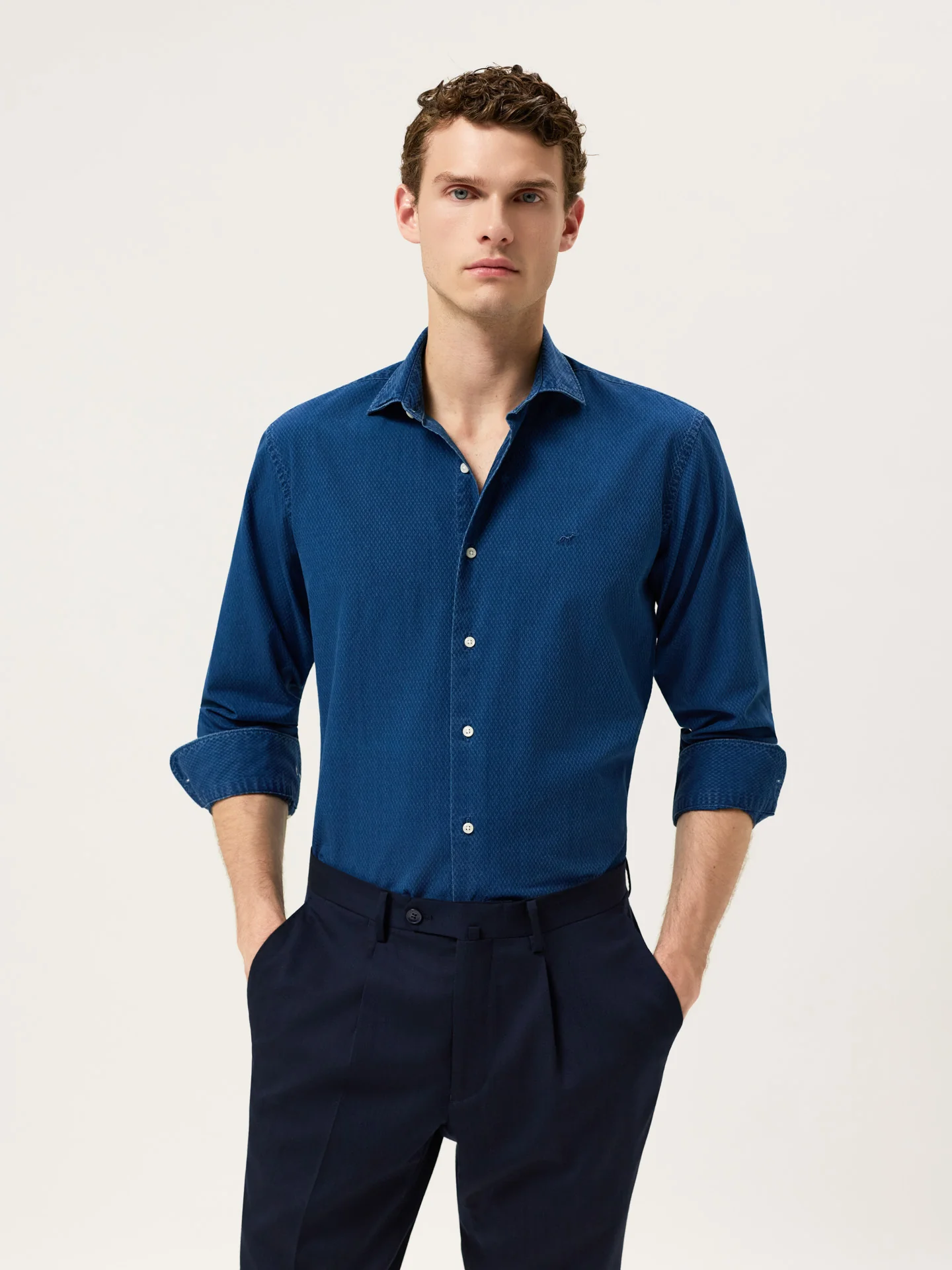 Slim Fit Shirt In Jacquard Denim With Garment Wash Finish - Image 5