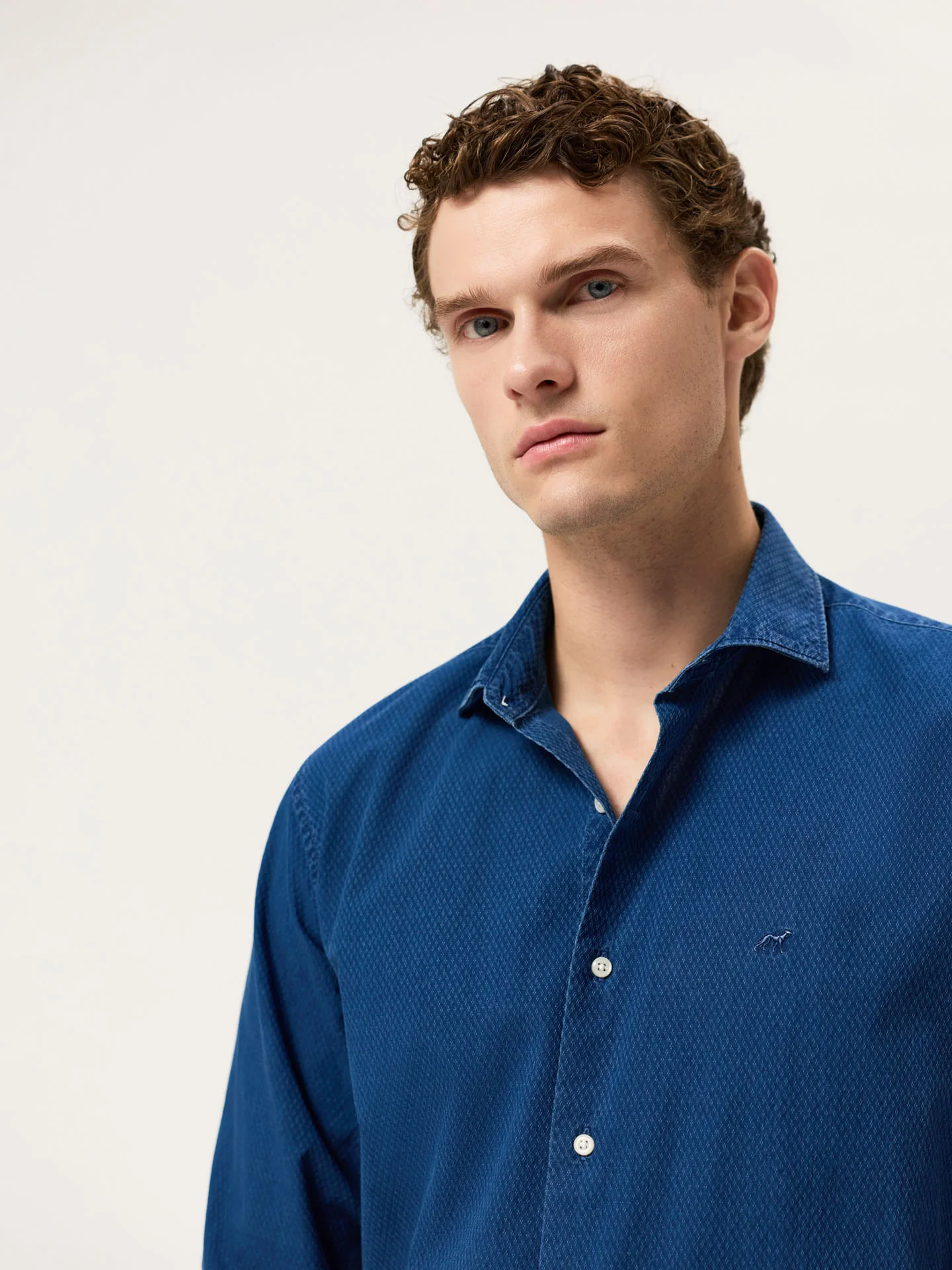 Slim Fit Shirt In Jacquard Denim With Garment Wash Finish - Image 6